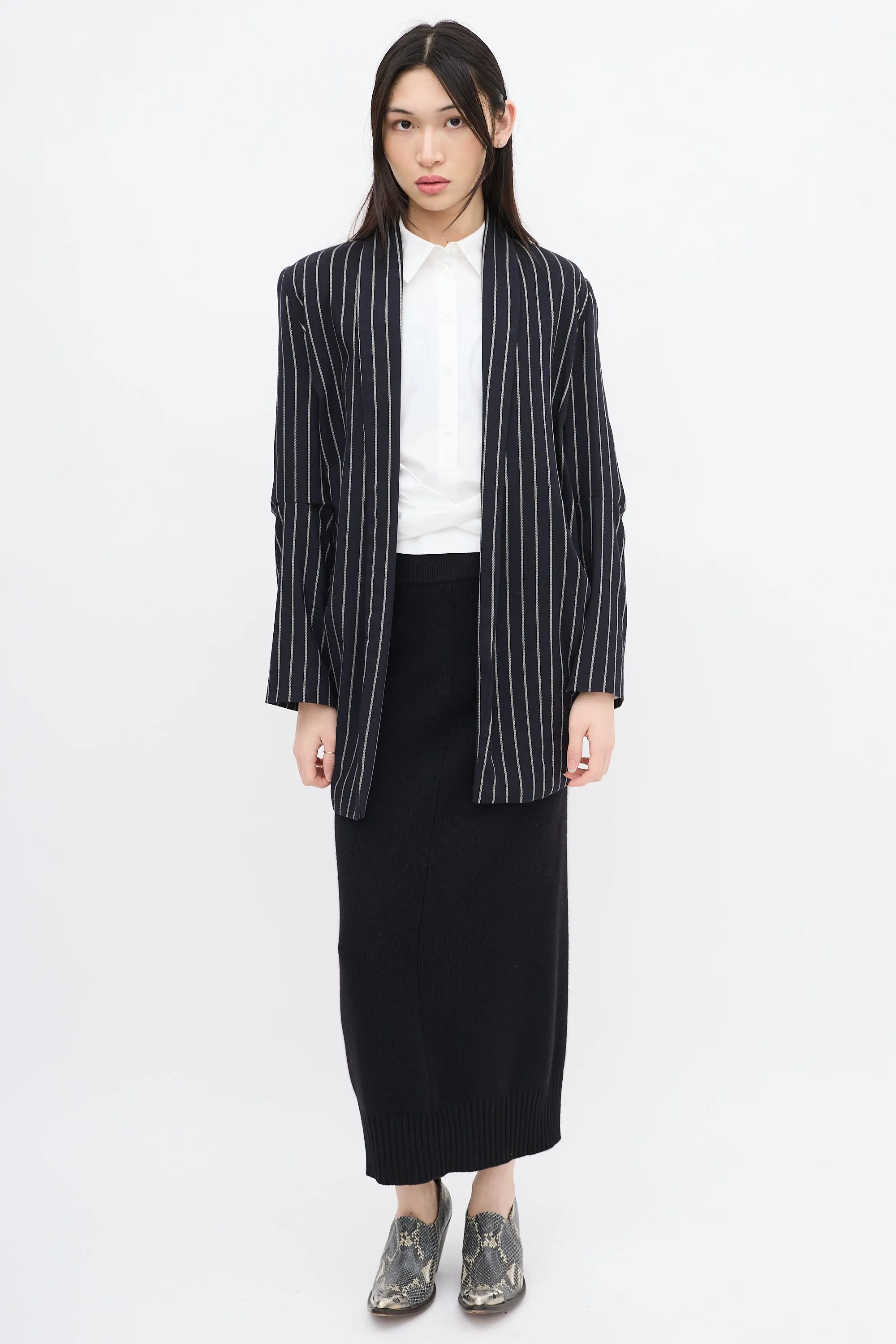Anglomania Navy & White Wool Striped Blazer