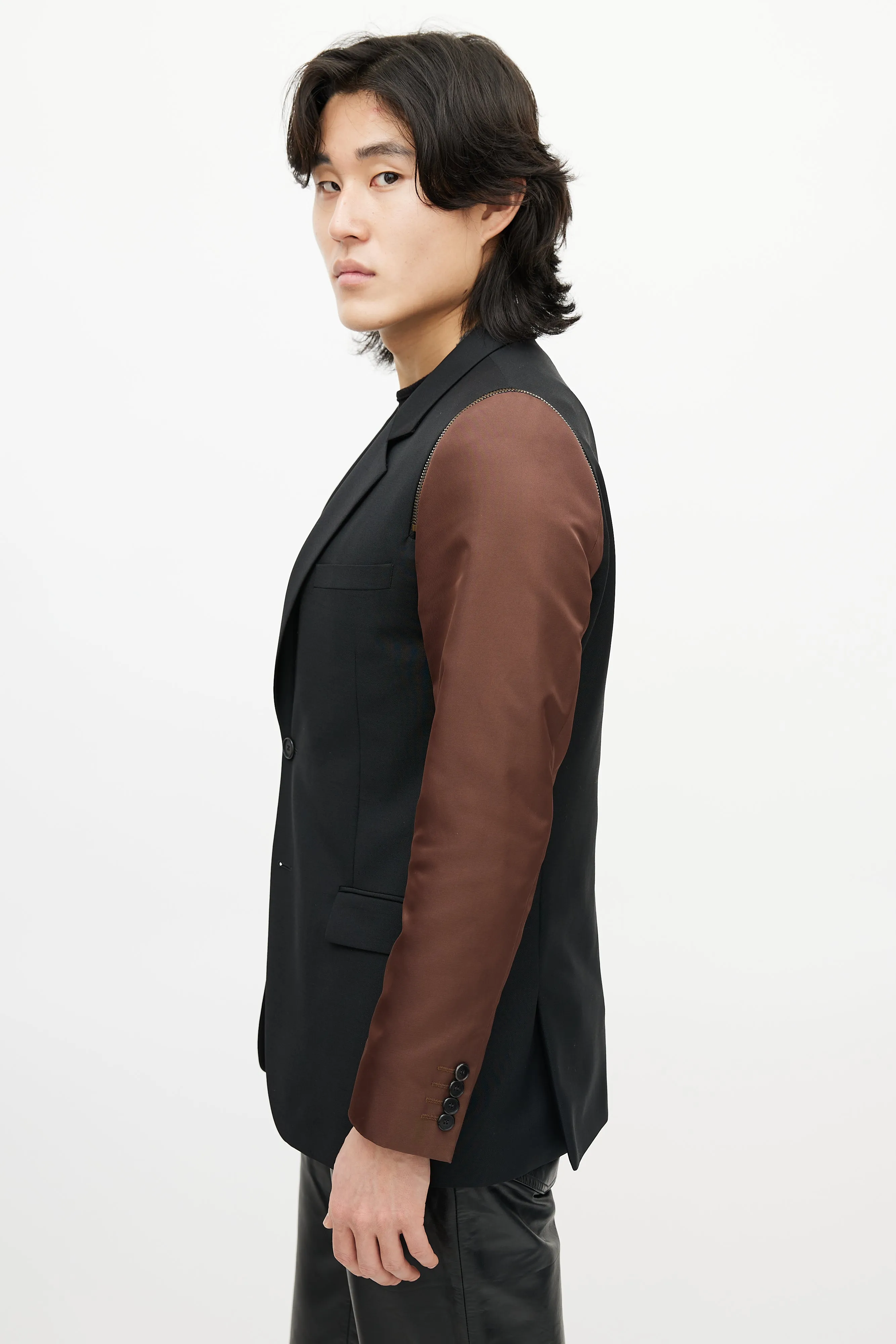 Black & Brown Wool Zip Blazer