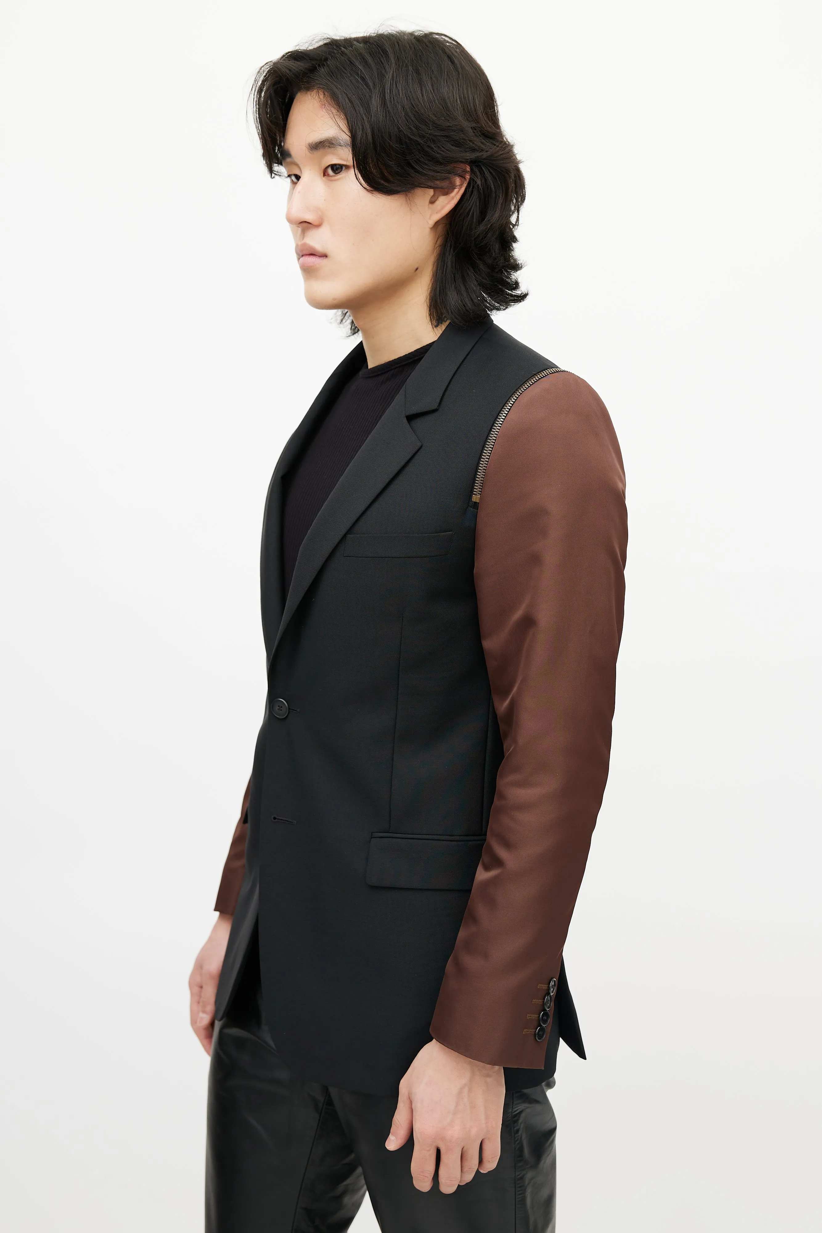 Black & Brown Wool Zip Blazer