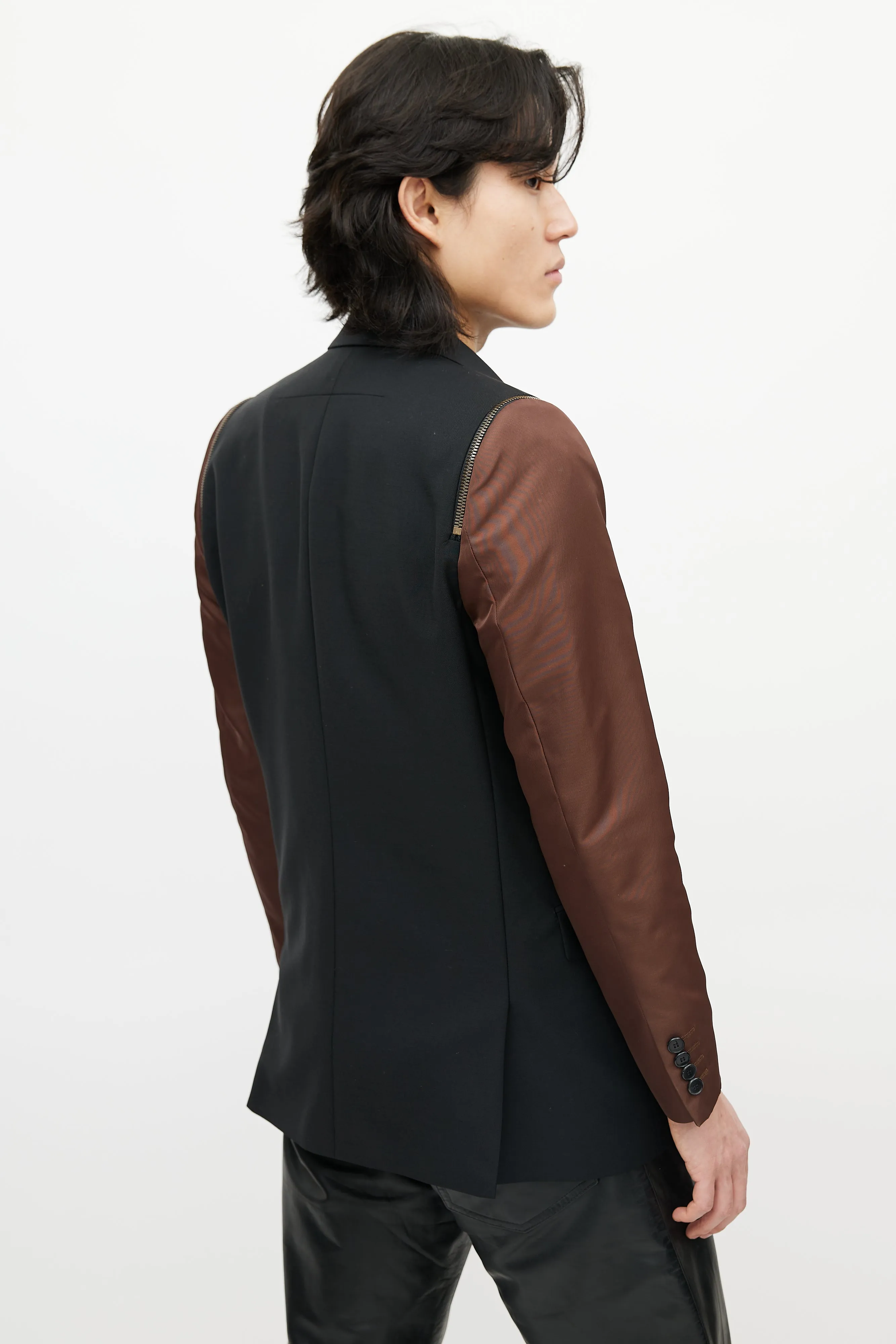 Black & Brown Wool Zip Blazer