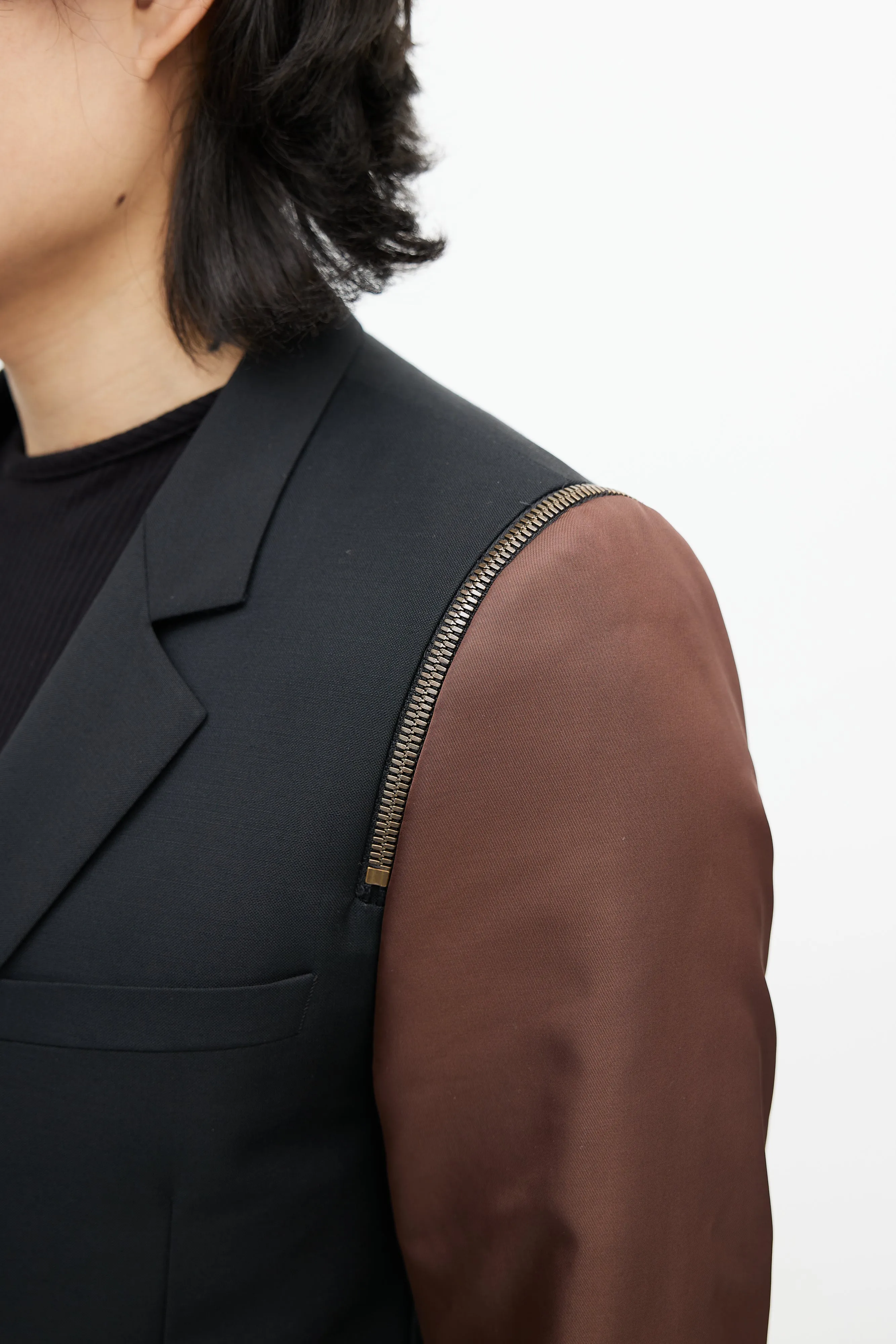 Black & Brown Wool Zip Blazer