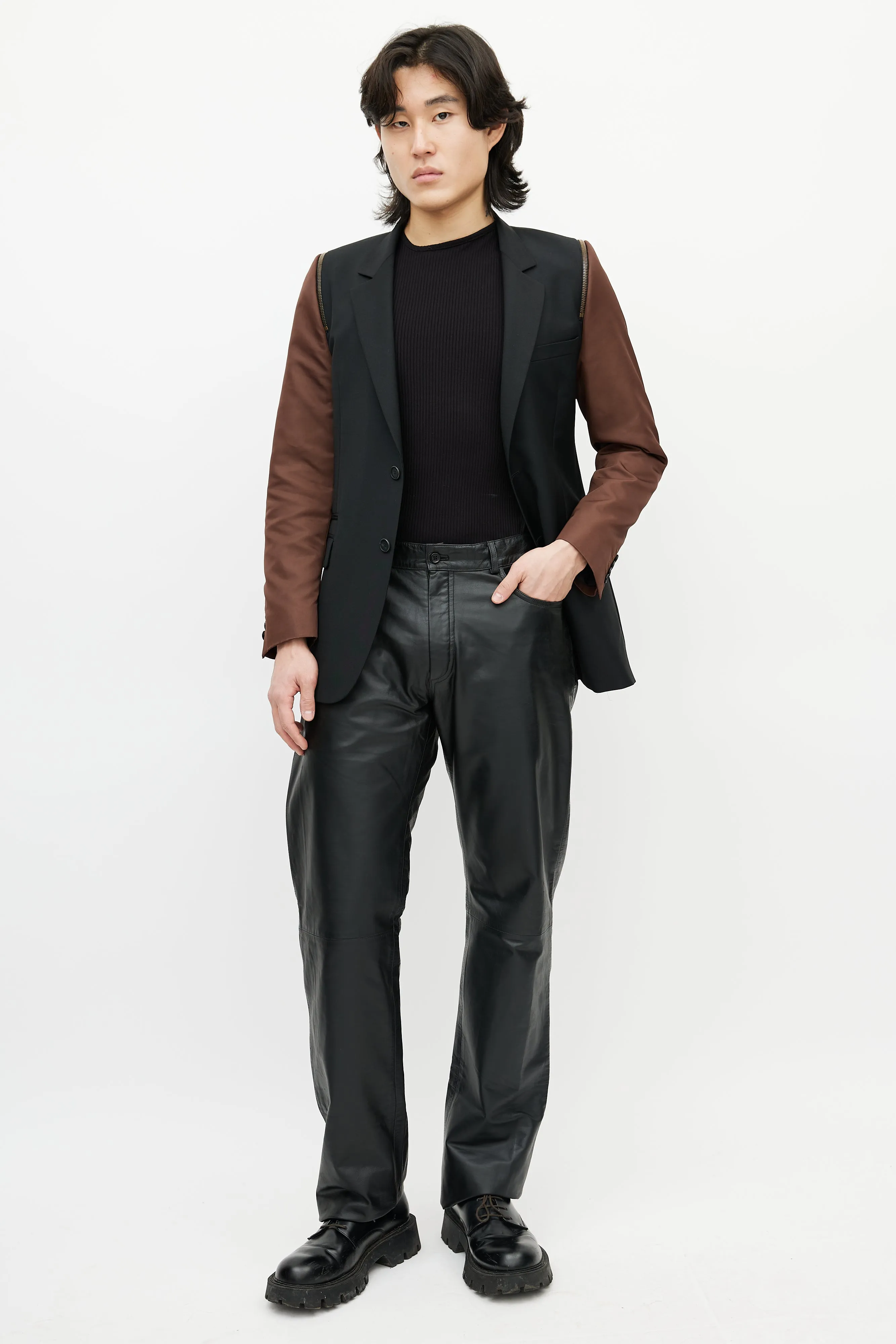 Black & Brown Wool Zip Blazer