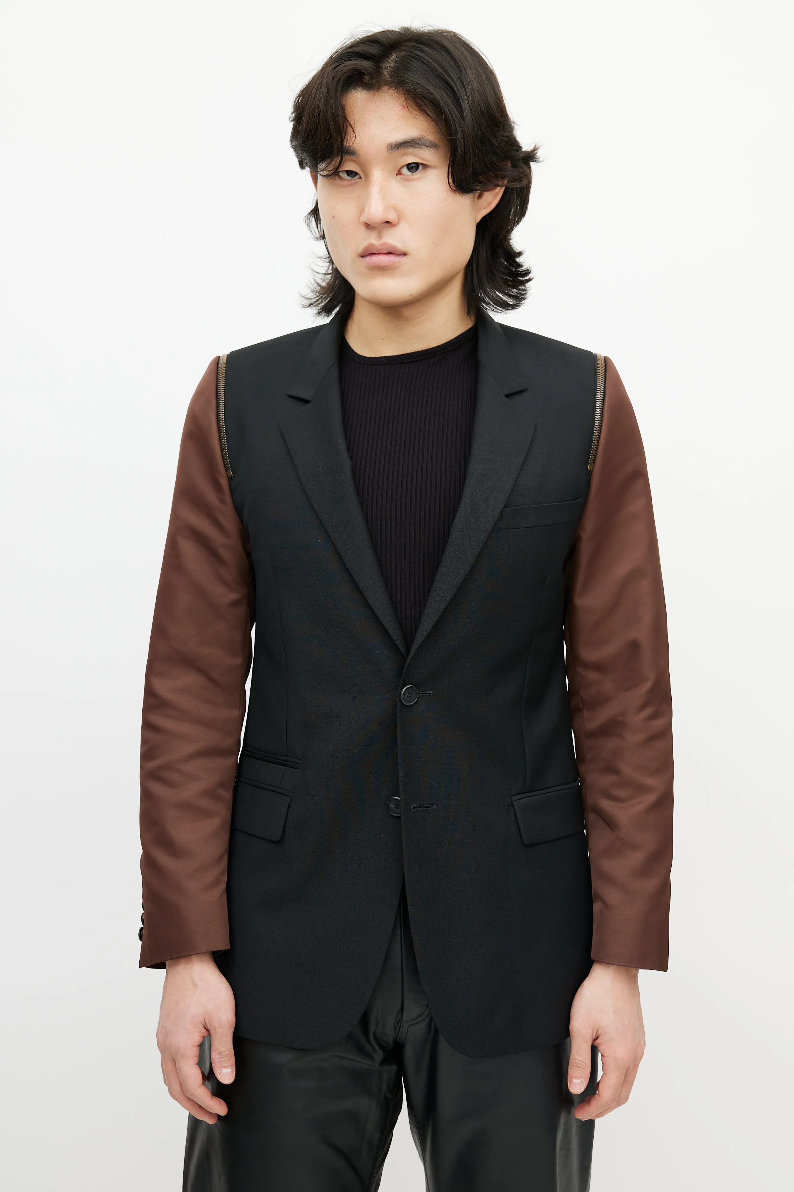 Black & Brown Wool Zip Blazer