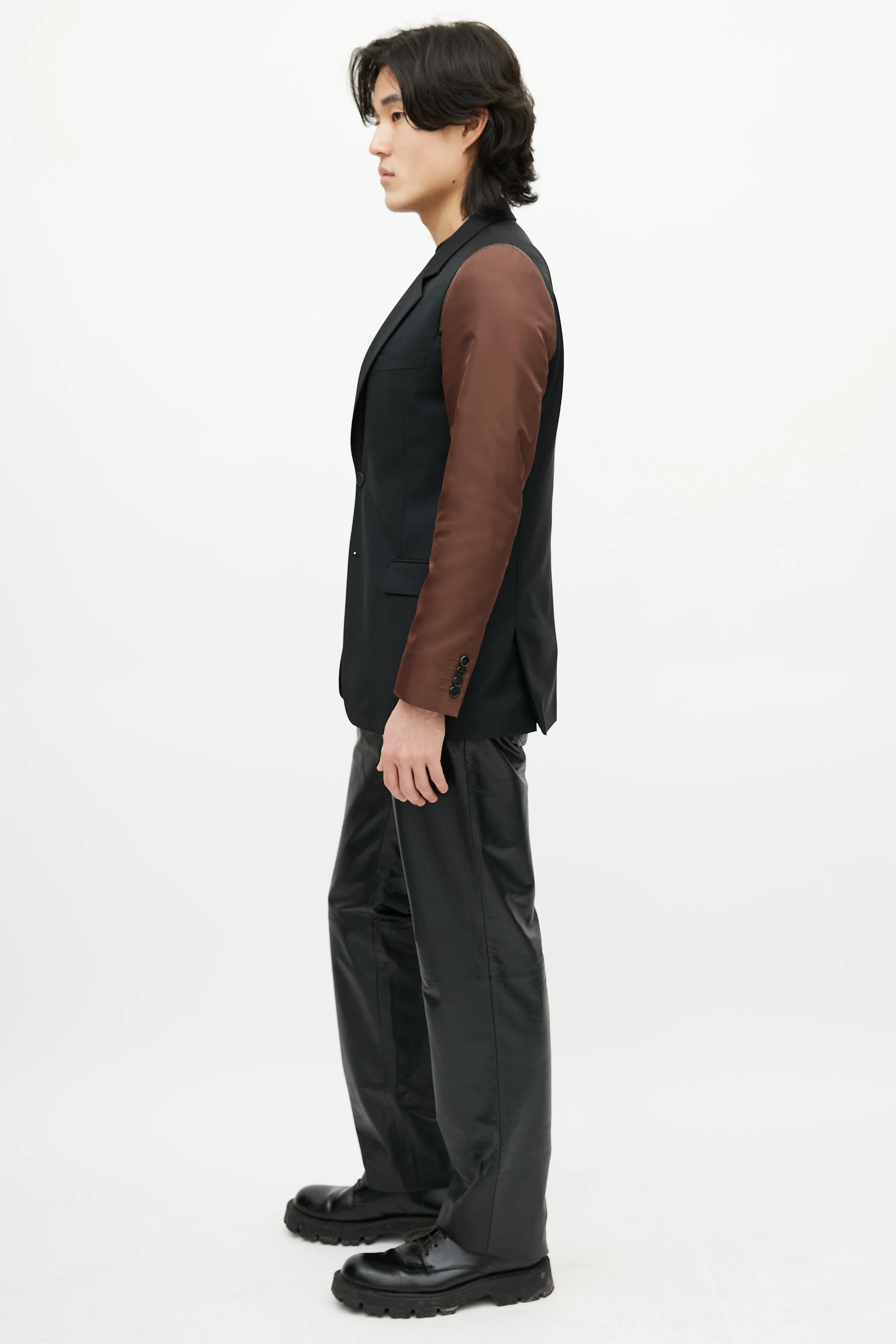 Black & Brown Wool Zip Blazer