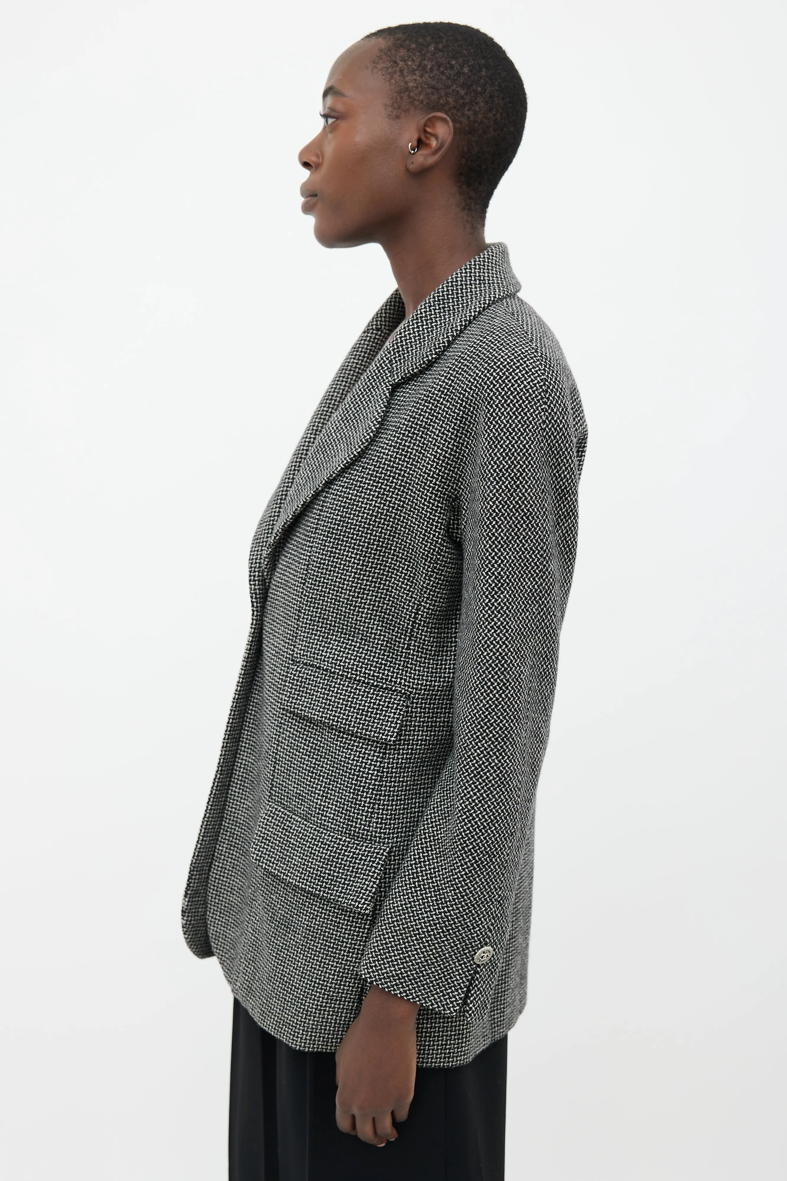 Black & Cream Wool Three Pocket Tweed Blazer