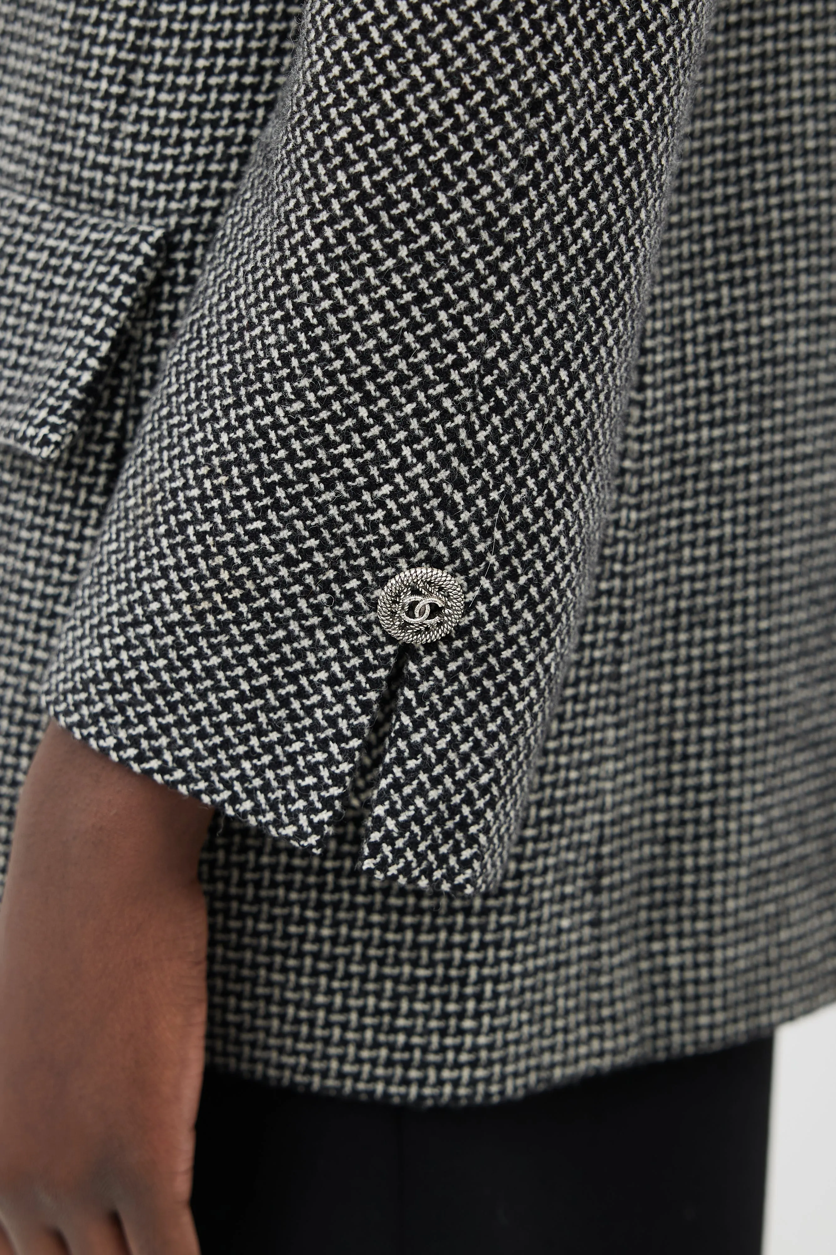 Black & Cream Wool Three Pocket Tweed Blazer