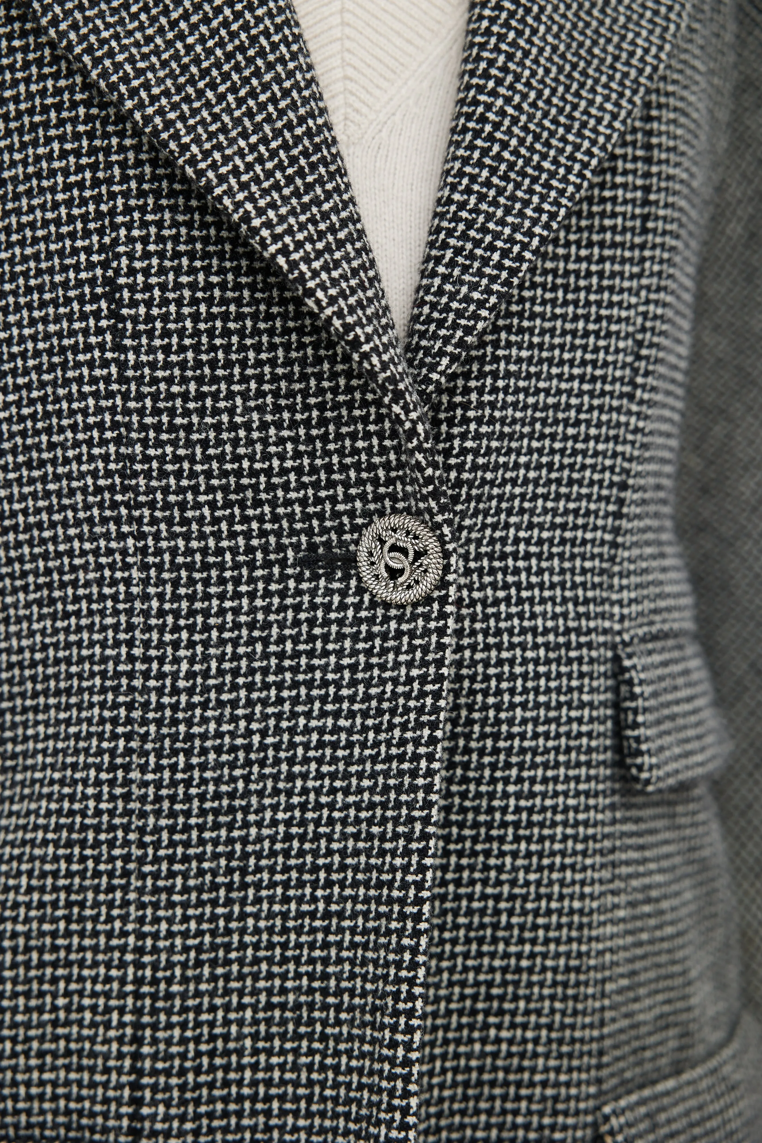 Black & Cream Wool Three Pocket Tweed Blazer