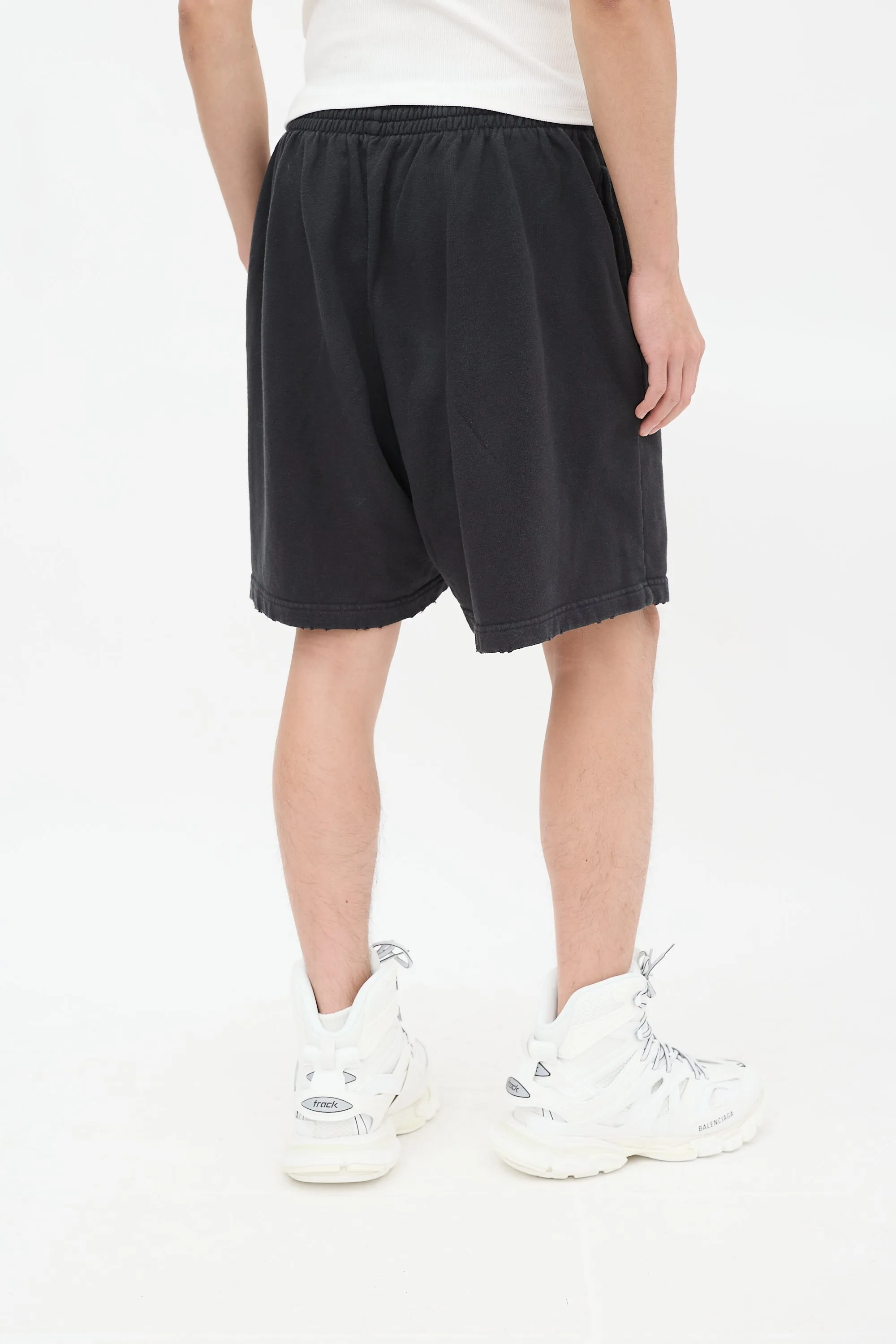 Black Cotton BB Paris Distressed Shorts
