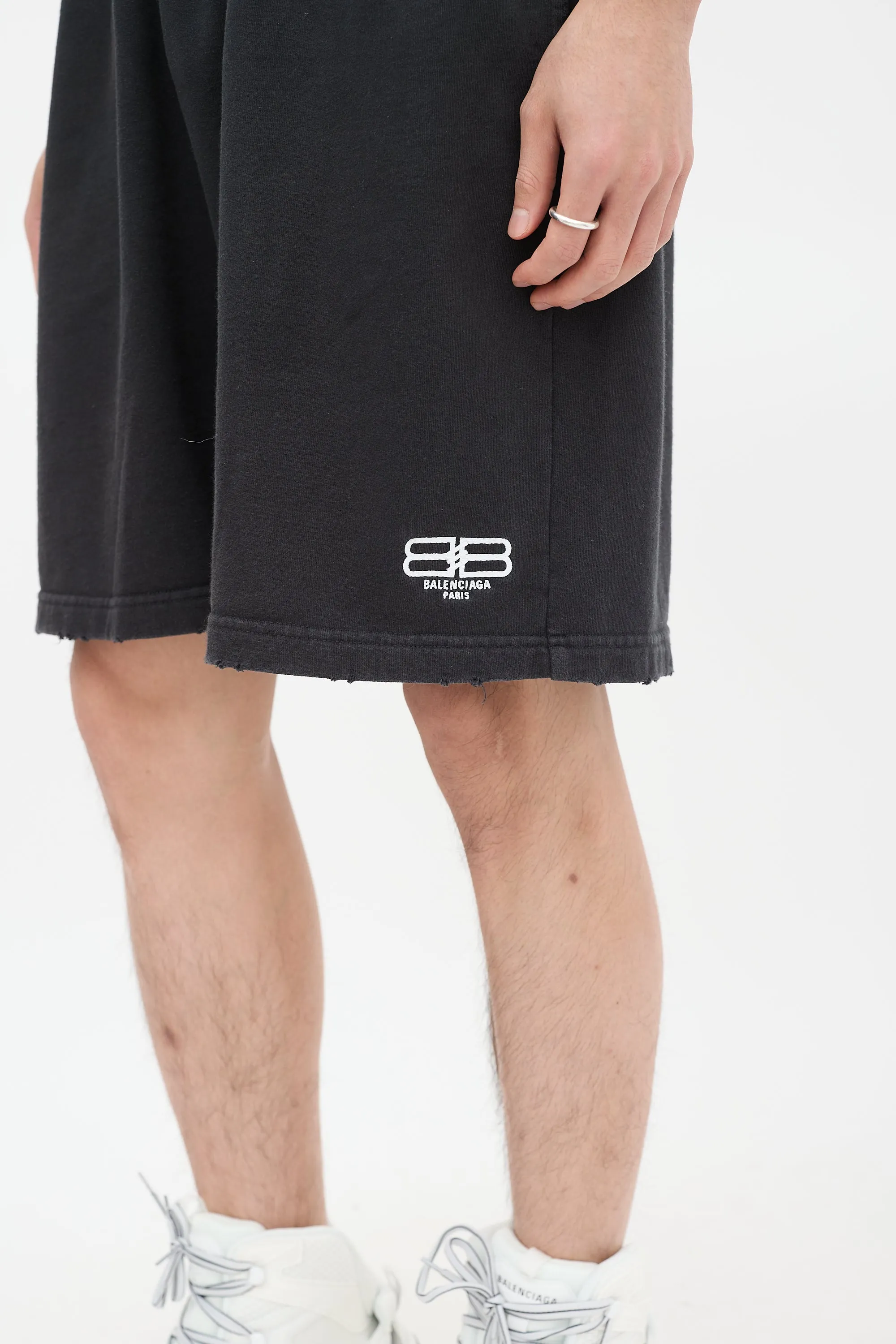 Black Cotton BB Paris Distressed Shorts