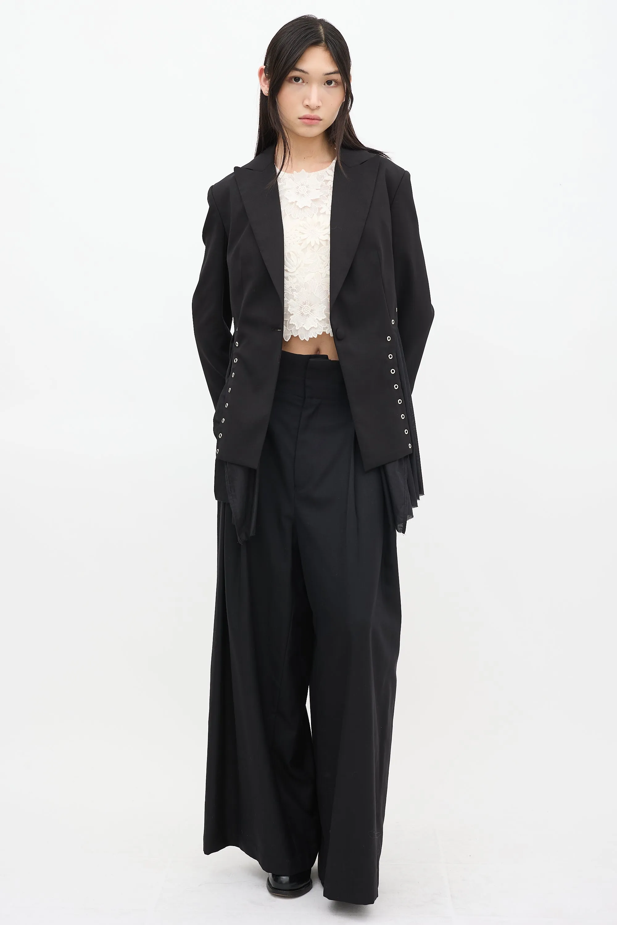 Black Wool & Cotton Andas Lace Up Blazer