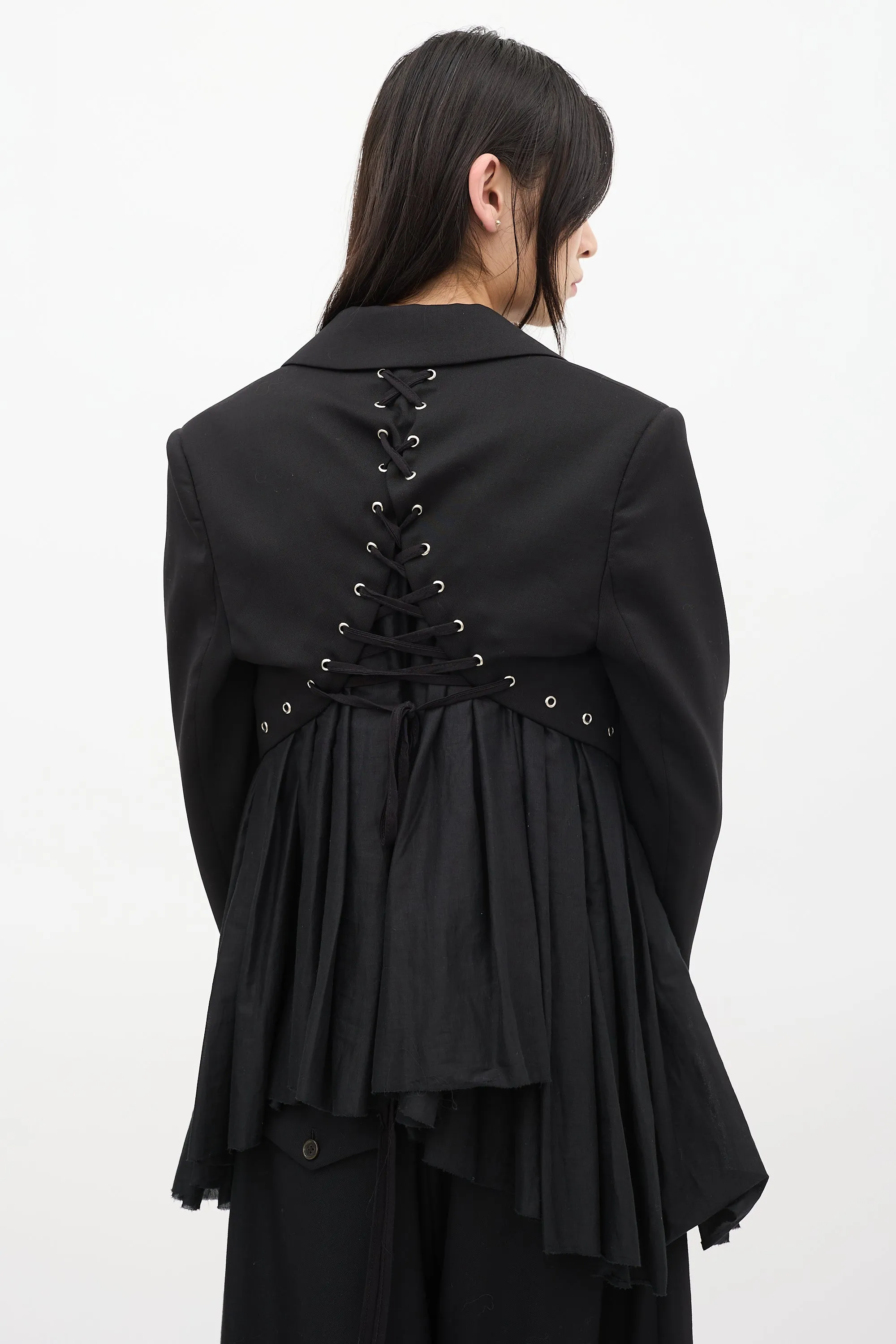 Black Wool & Cotton Andas Lace Up Blazer