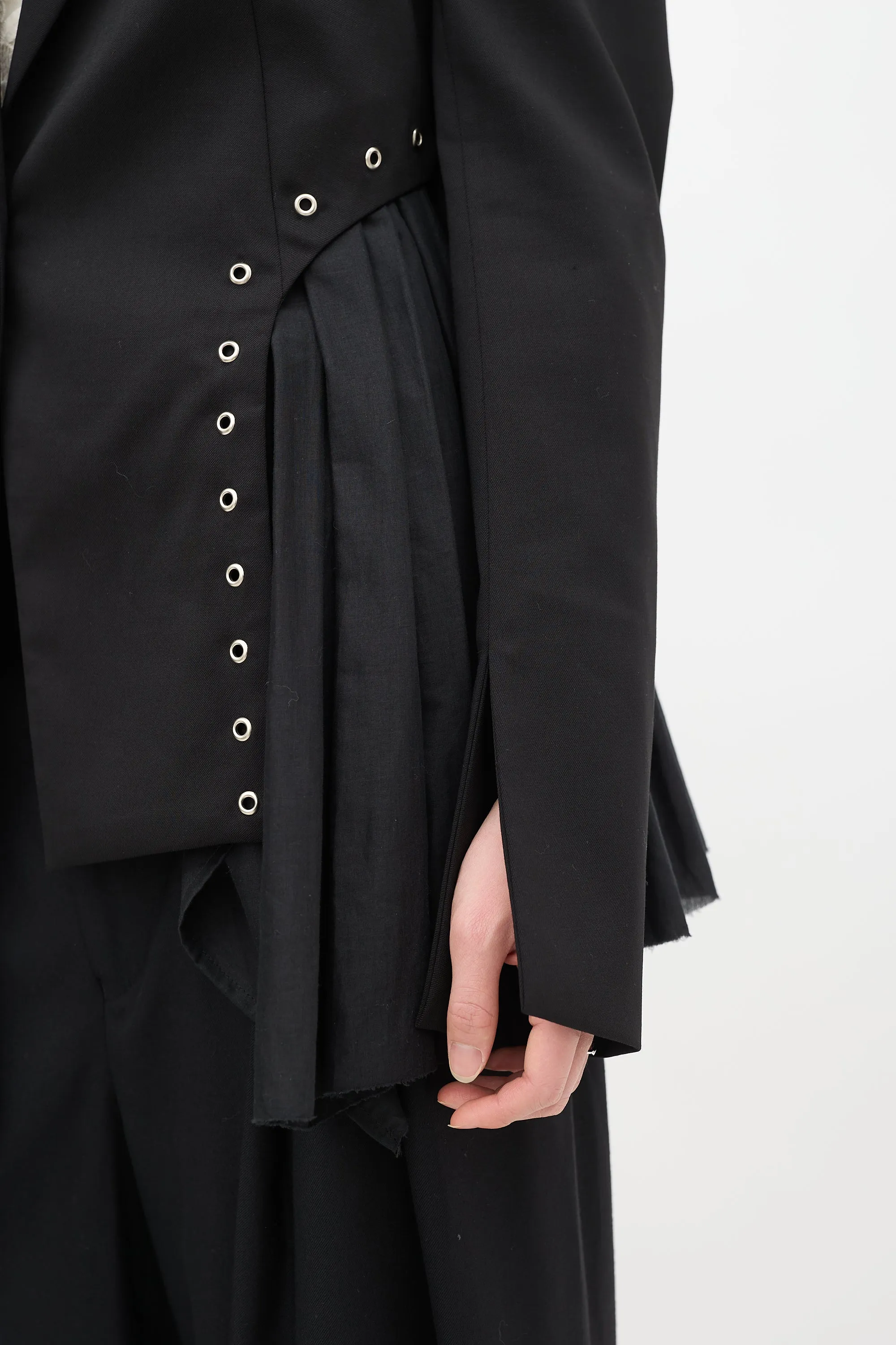 Black Wool & Cotton Andas Lace Up Blazer