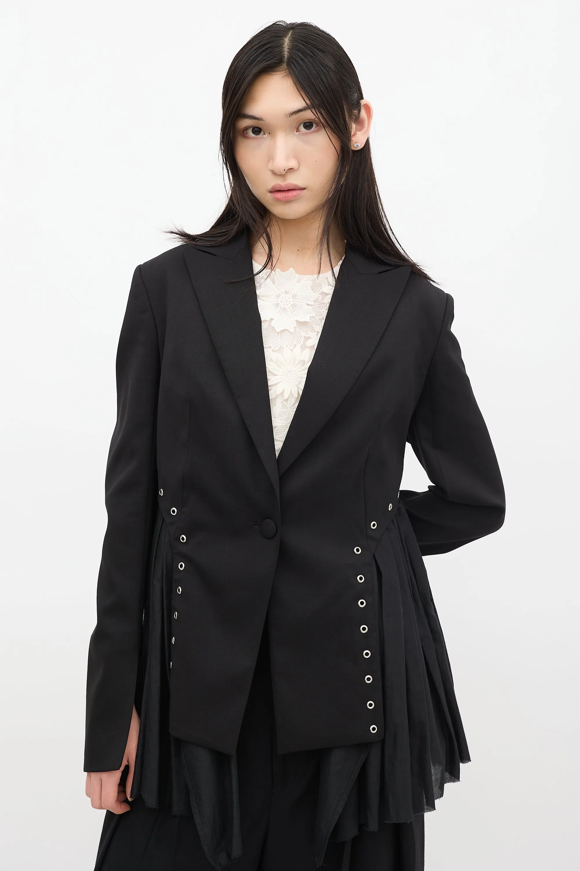 Black Wool & Cotton Andas Lace Up Blazer