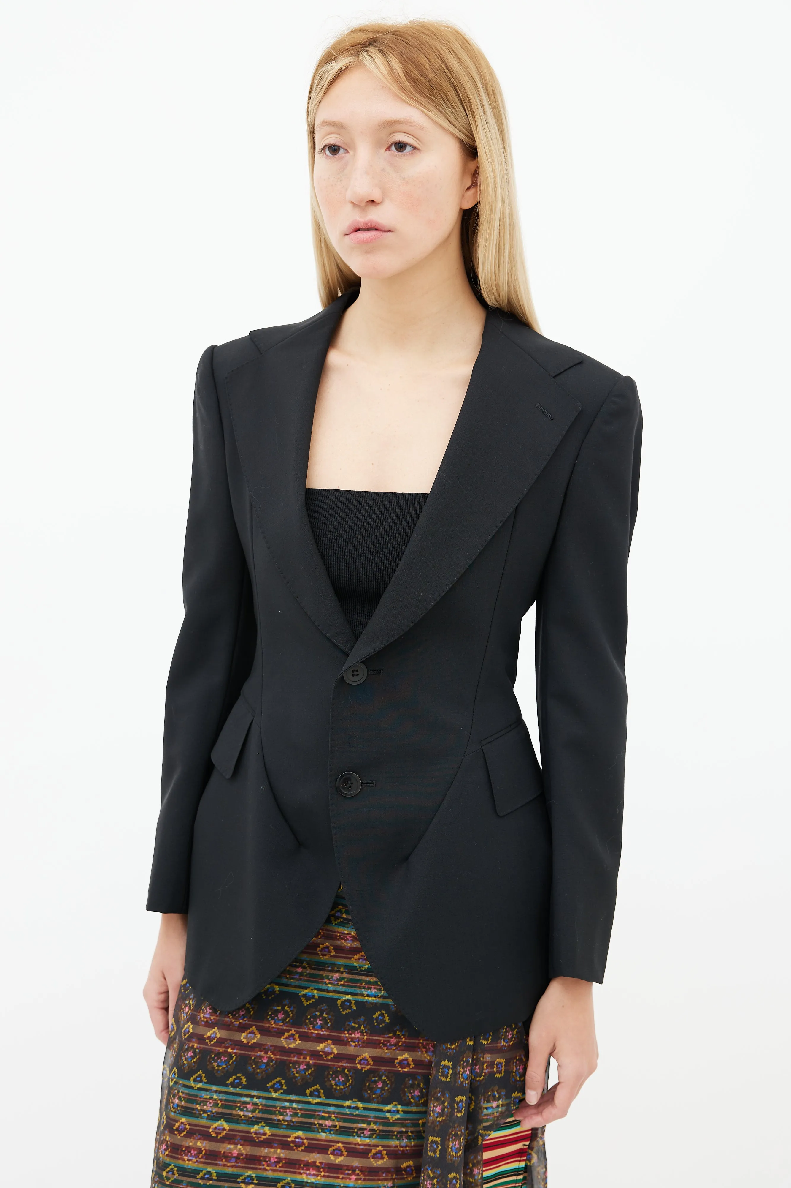 Black Wool Cut-Out Back Blazer