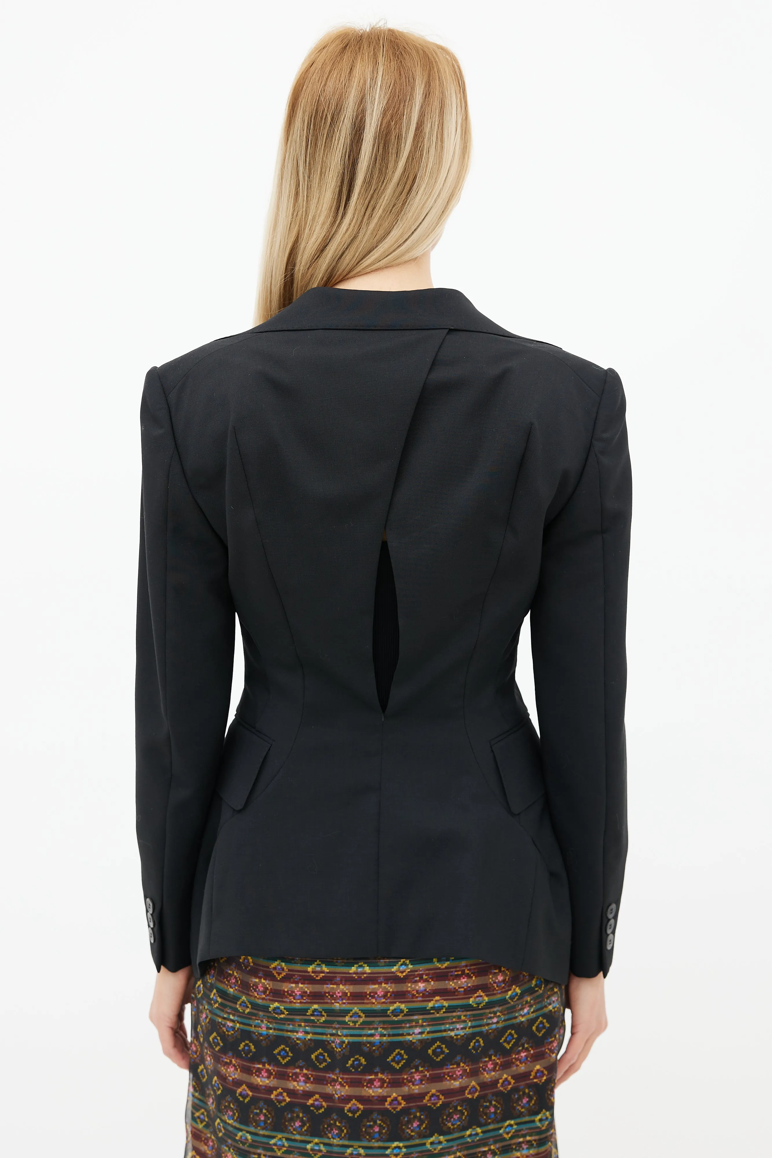 Black Wool Cut-Out Back Blazer