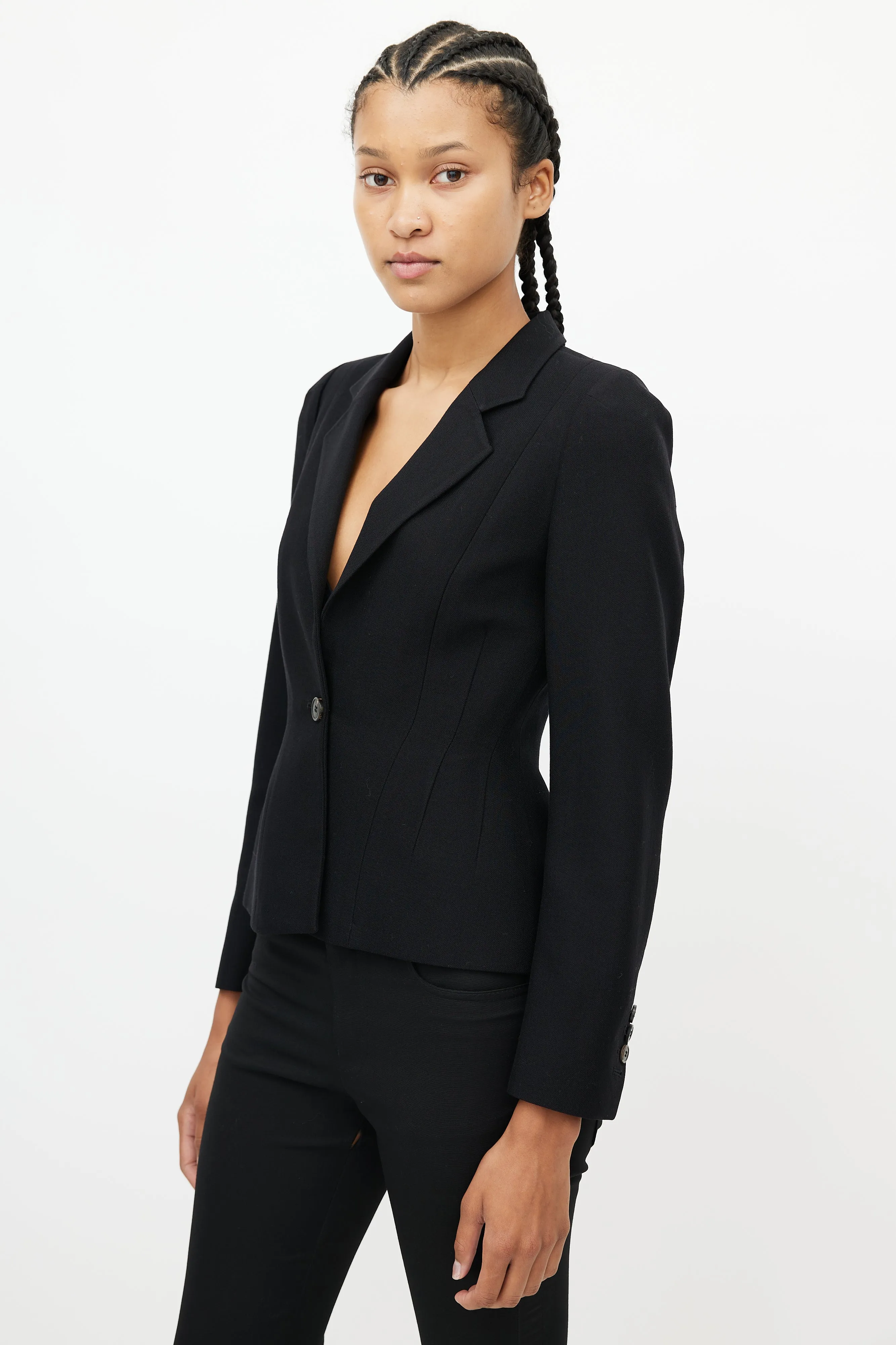 Black Wool Darted Blazer