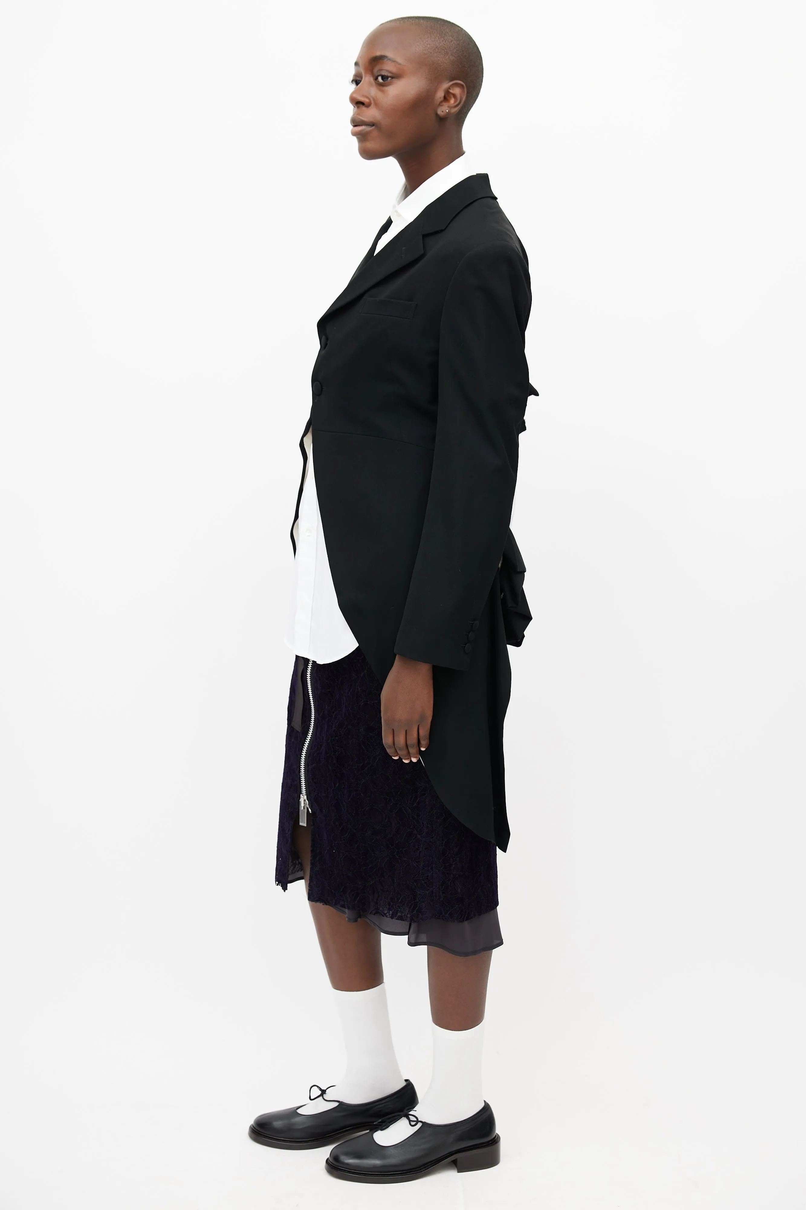 Black Wool Ruffled Cut Out Blazer