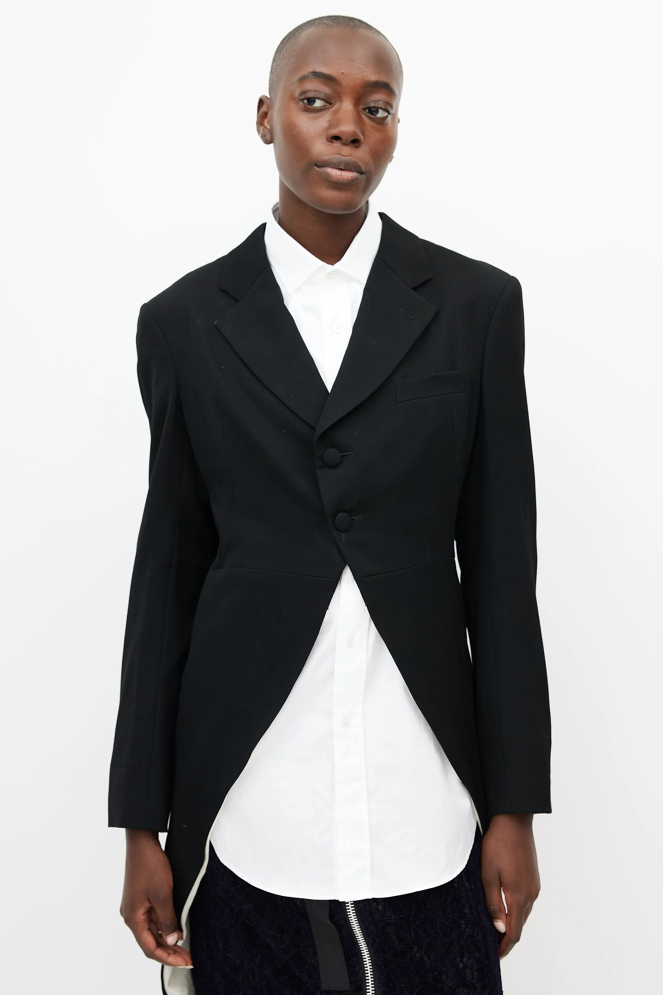Black Wool Ruffled Cut Out Blazer