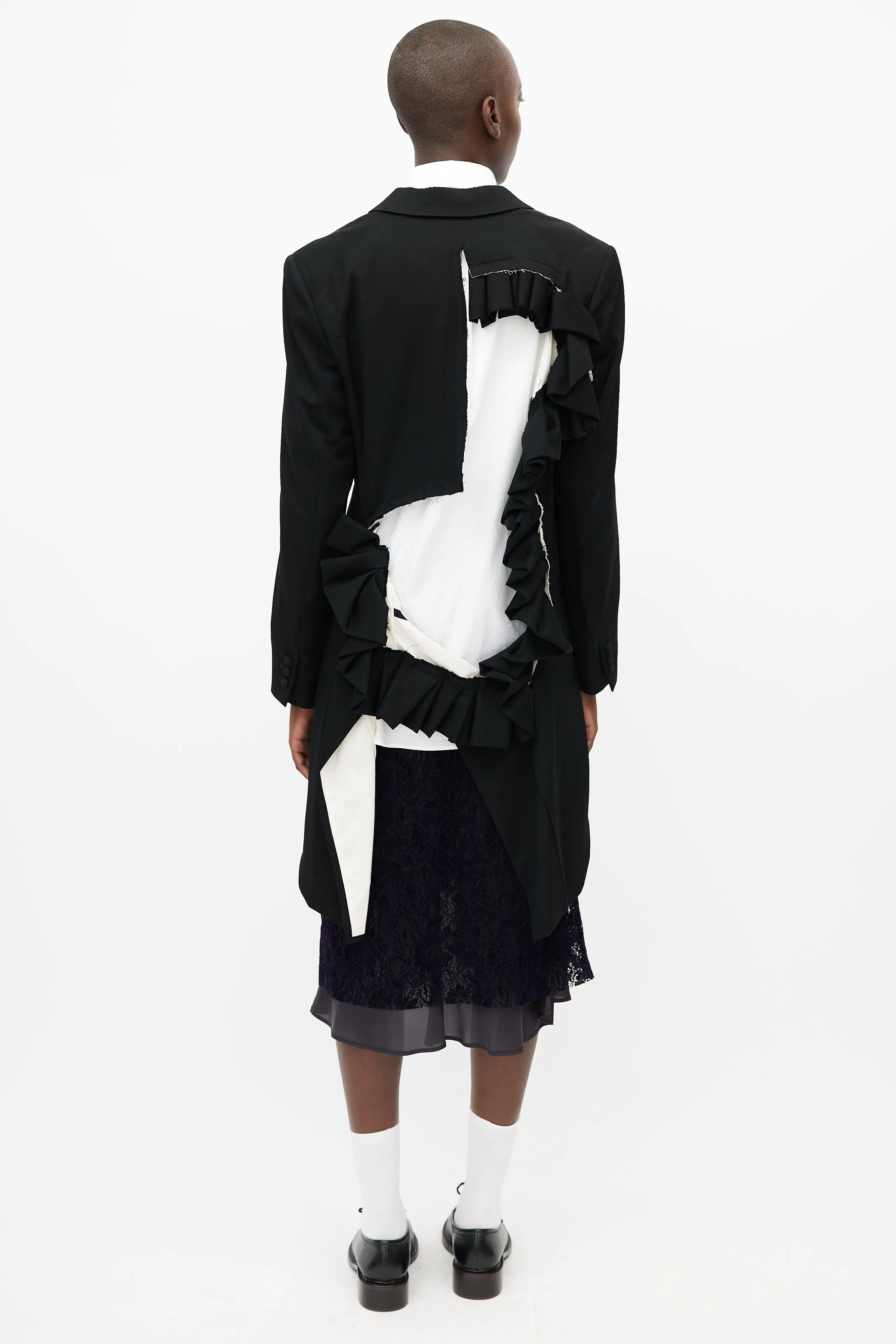 Black Wool Ruffled Cut Out Blazer