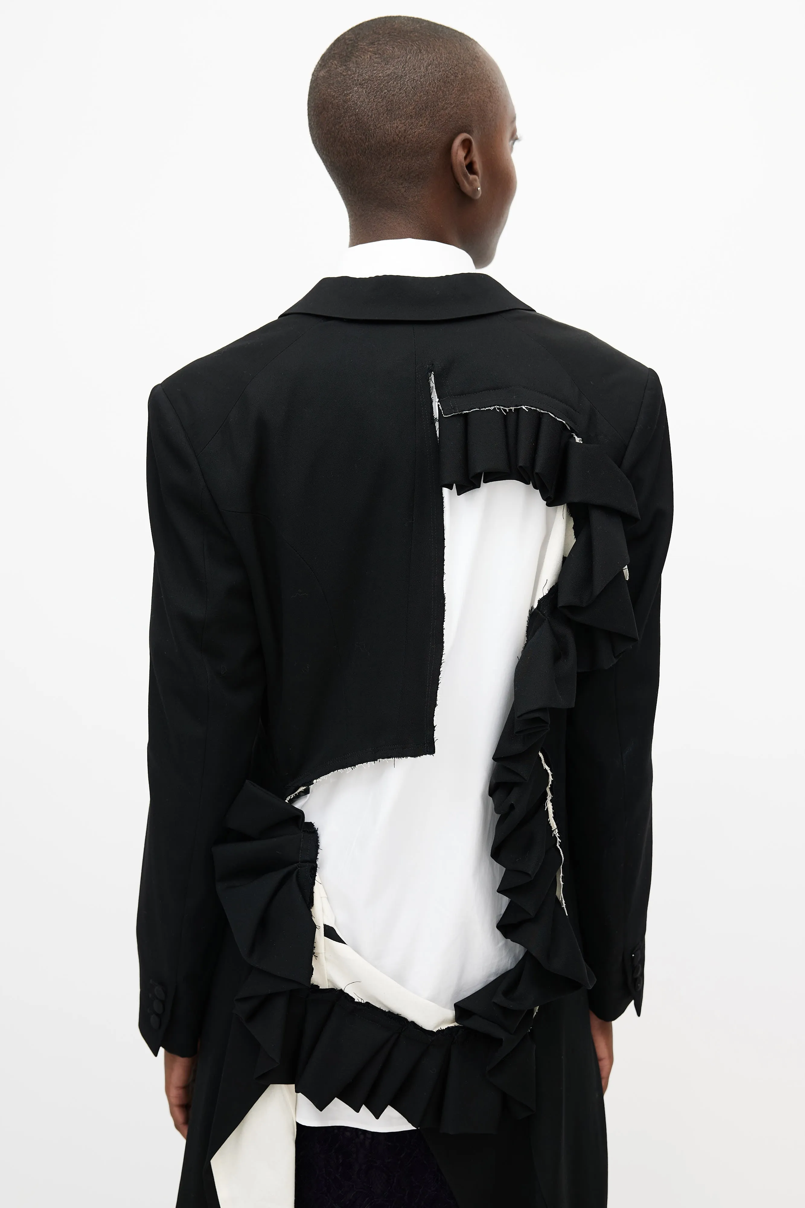 Black Wool Ruffled Cut Out Blazer