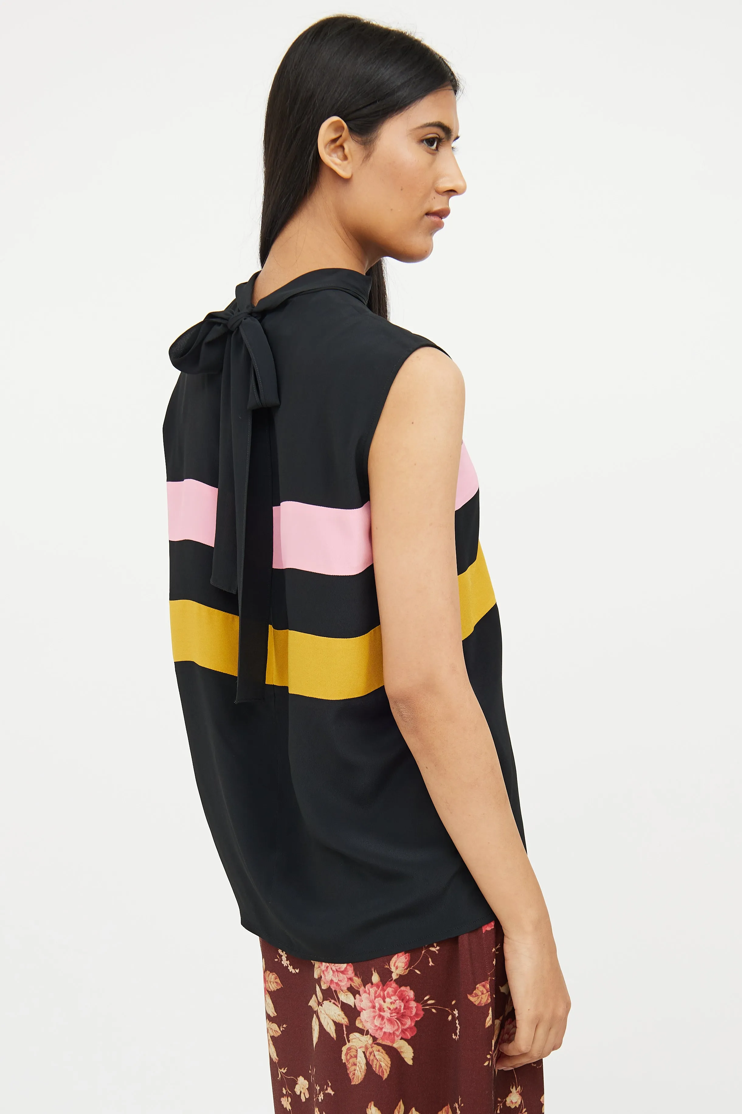 Black Yellow Pink Sleeveless Top