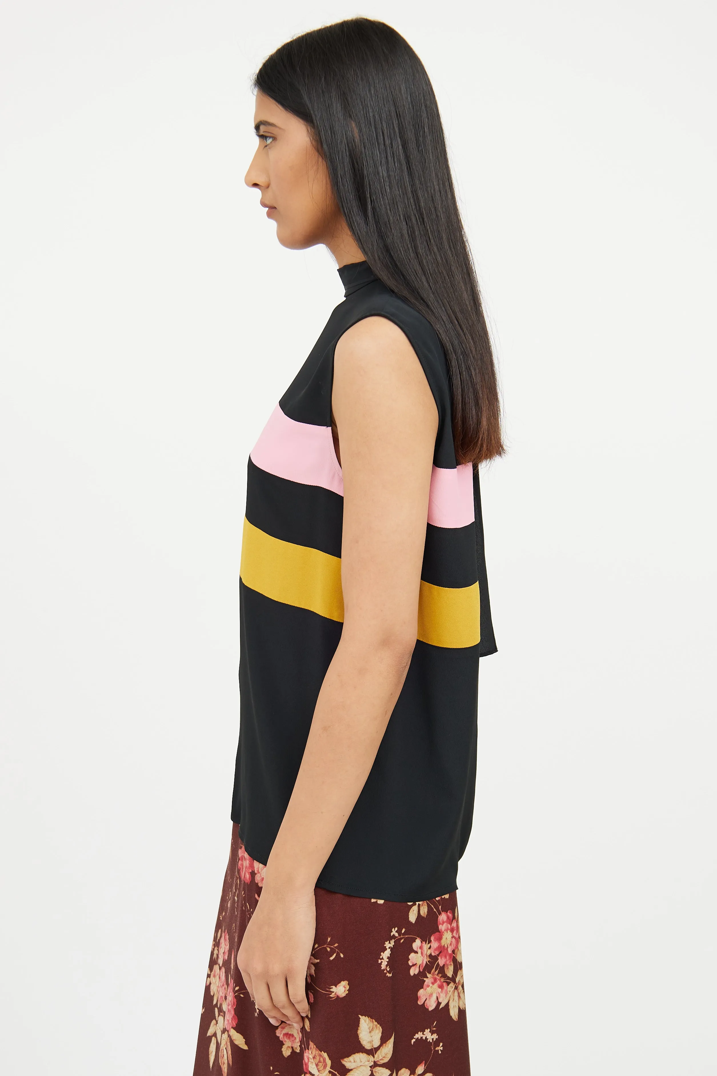 Black Yellow Pink Sleeveless Top