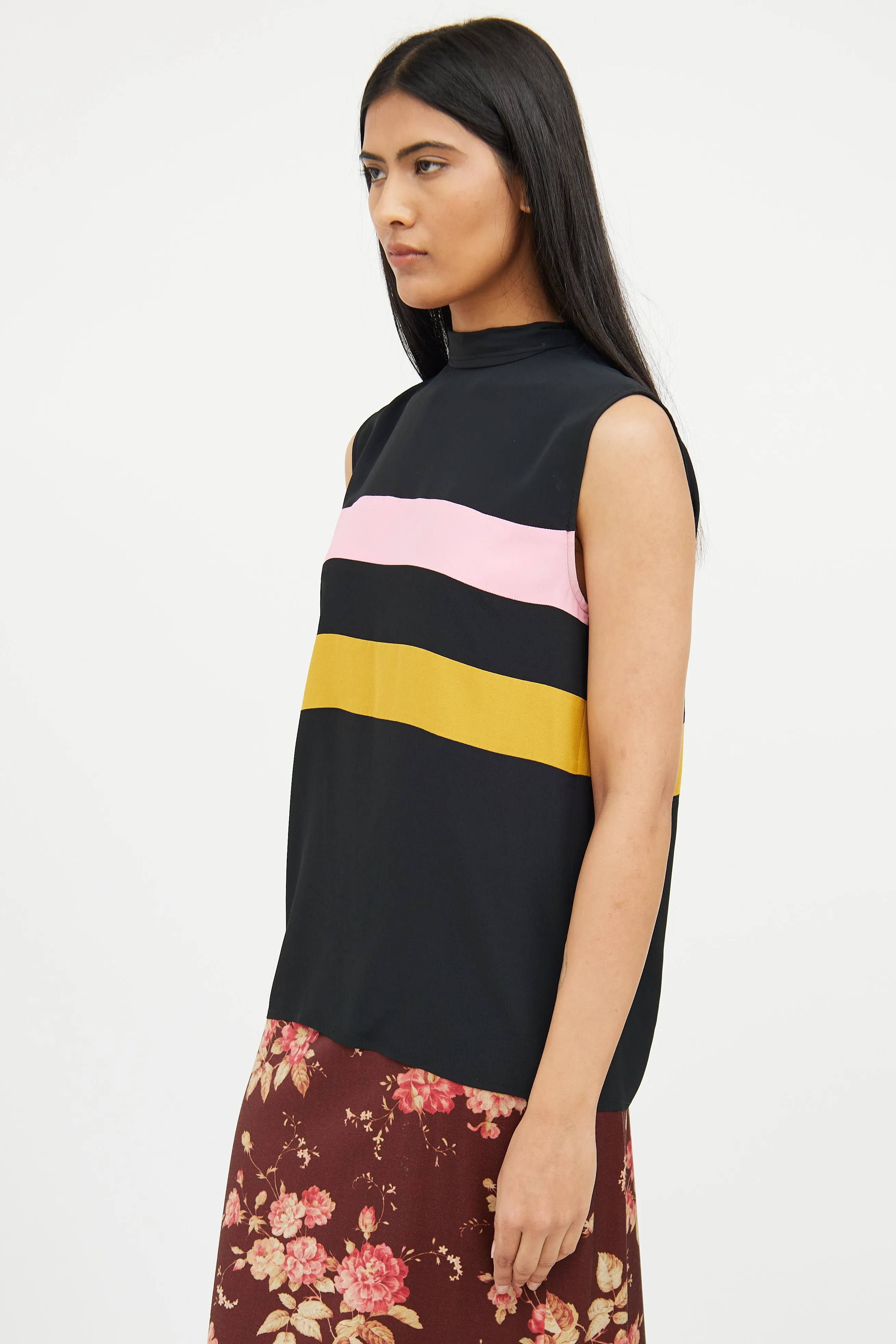 Black Yellow Pink Sleeveless Top