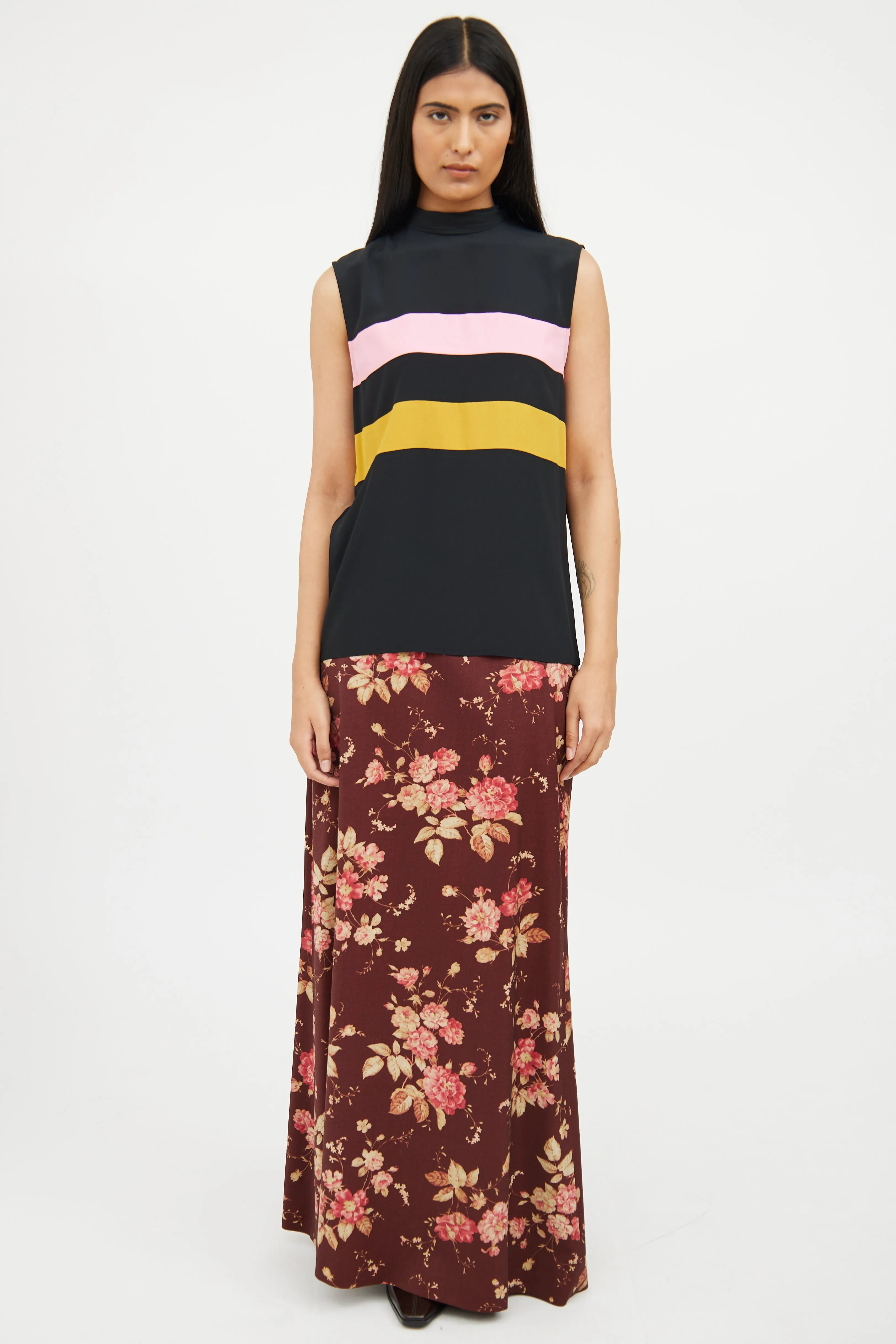 Black Yellow Pink Sleeveless Top