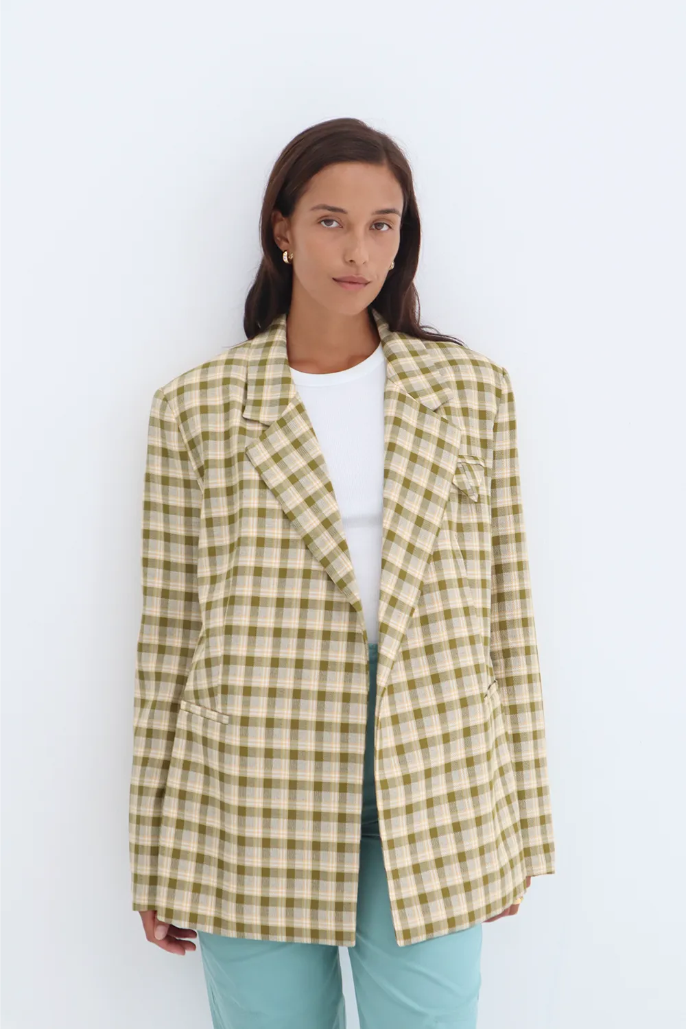 BLANCA Womens Samantha Blazer Green/Yellow Check