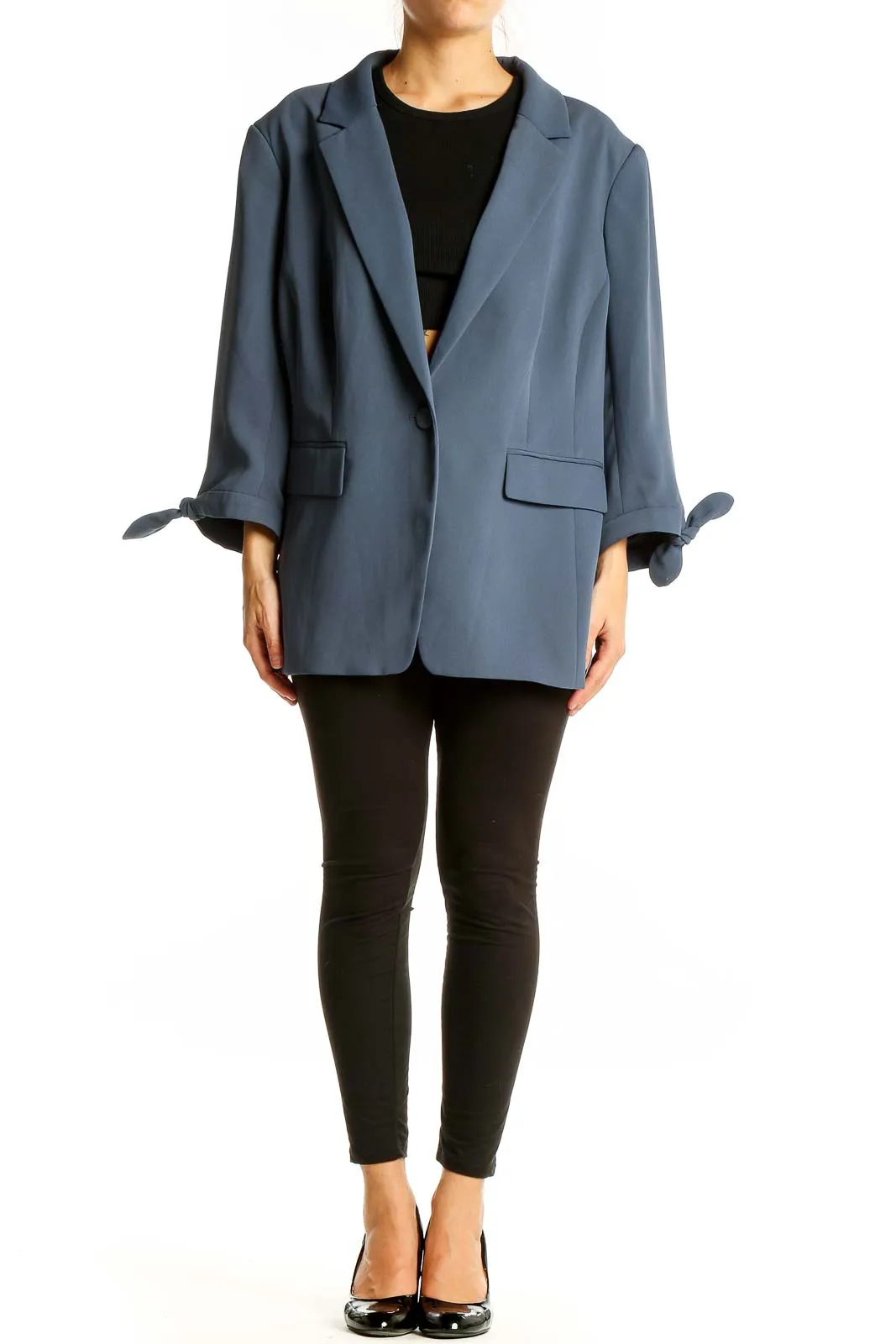 Blue Oversized Polyester Blazer