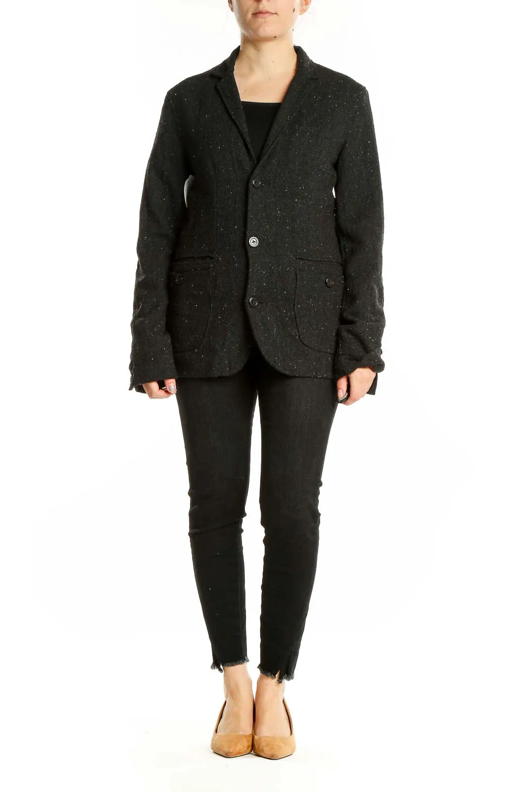 Charcoal Speckled Wool Blend Blazer