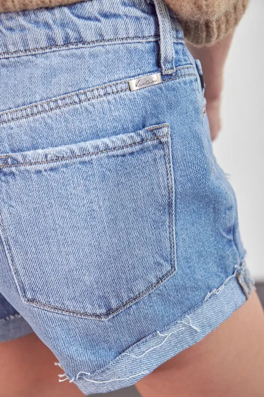 DISTRESSED 5-BUTTON DENIM SHORTS (LT. WASH)