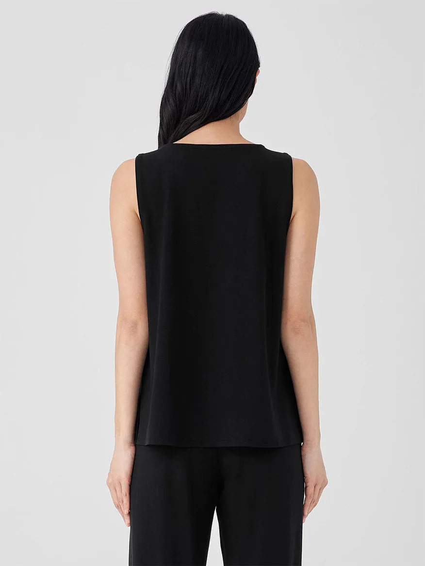 Eileen Fisher Stretch Jersey Knit Jewel Neck Shell in Black