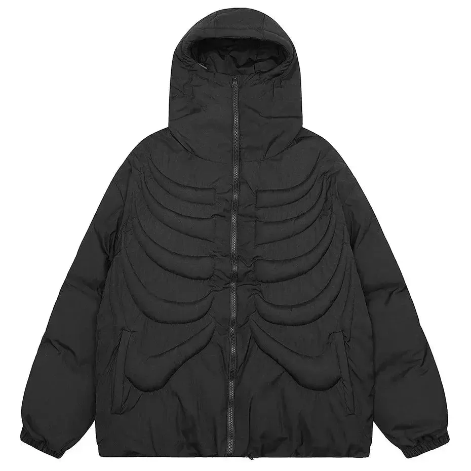 High Collar Padded Skeleton Hooded Jacket