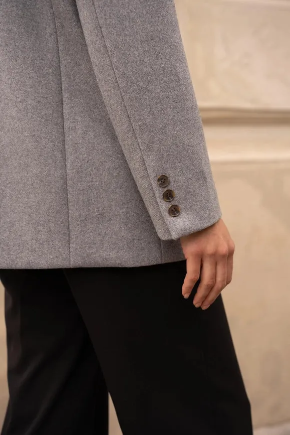 Oversized Wool Jacket with Double Breasted Detail Grey