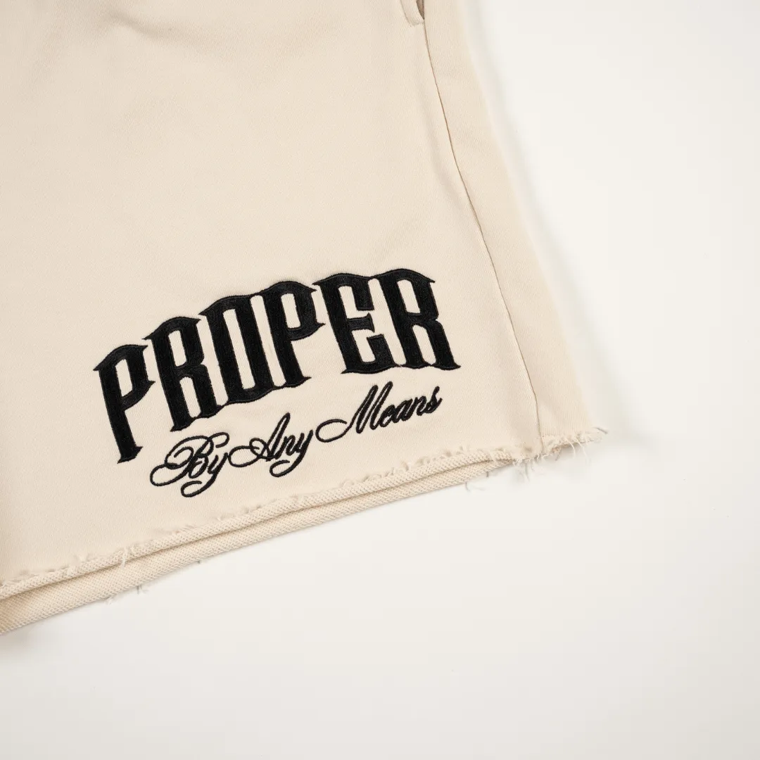 PROPER SCRIPTURE DISTRESSED SHORTS STONE