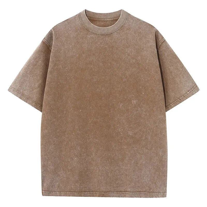 Washed T shirt for Men Cotton Loose O-Neck Oversized Tee Men's Tops