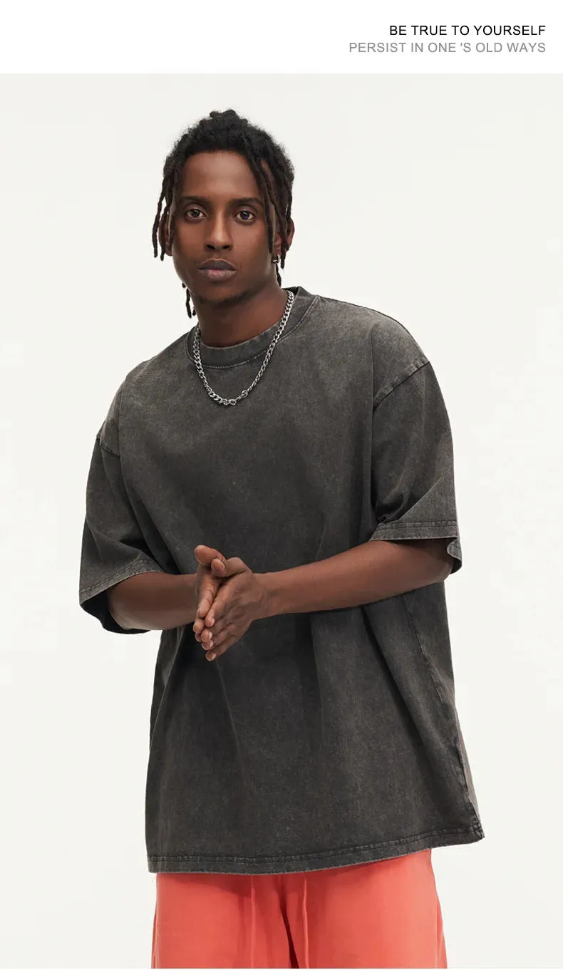 Washed T shirt for Men Cotton Loose O-Neck Oversized Tee Men's Tops