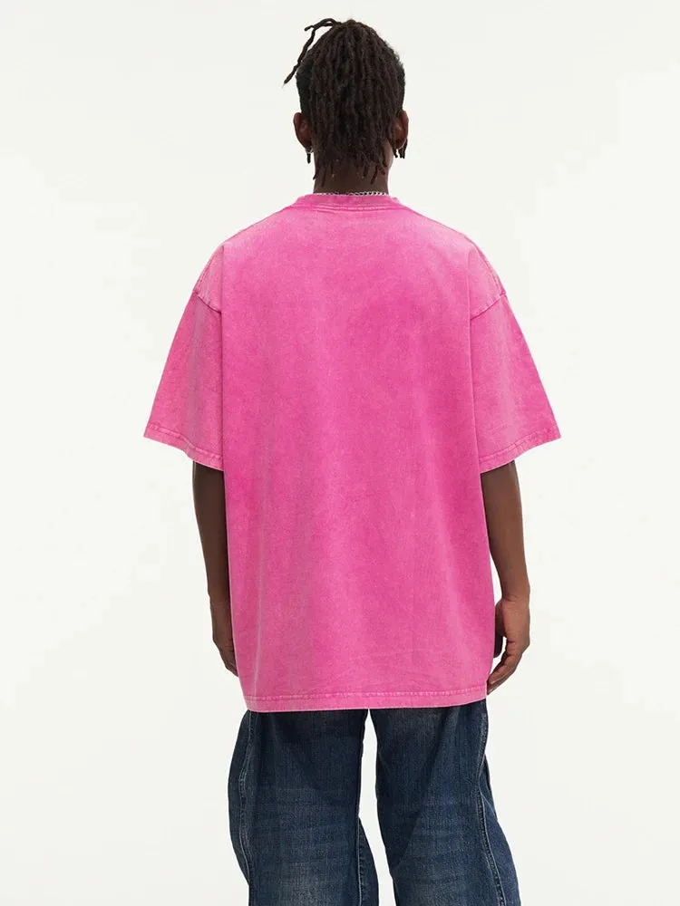 Washed T shirt for Men Cotton Loose O-Neck Oversized Tee Men's Tops