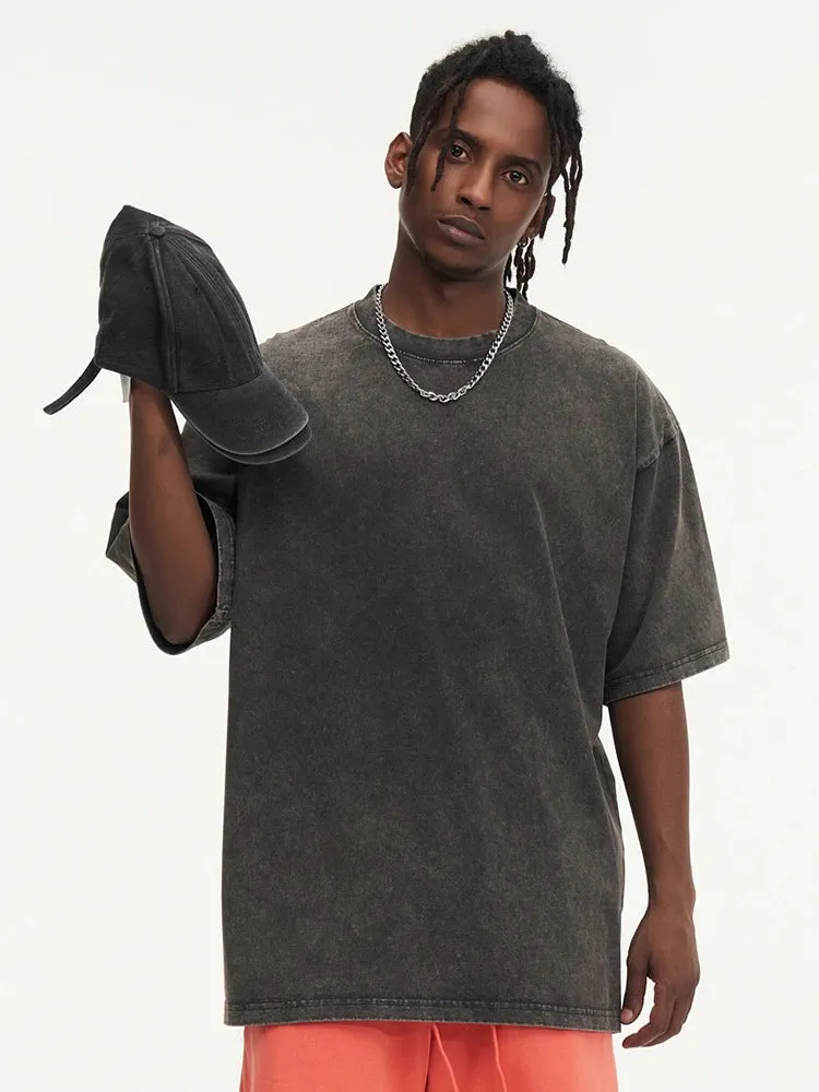 Washed T shirt for Men Cotton Loose O-Neck Oversized Tee Men's Tops