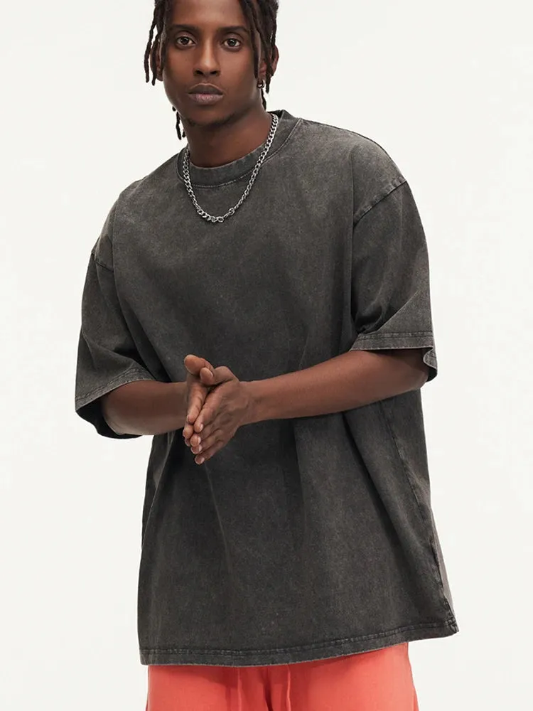 Washed T shirt for Men Cotton Loose O-Neck Oversized Tee Men's Tops