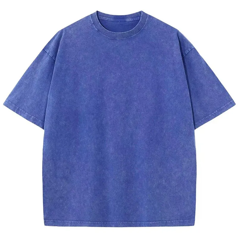 Washed T shirt for Men Cotton Loose O-Neck Oversized Tee Men's Tops