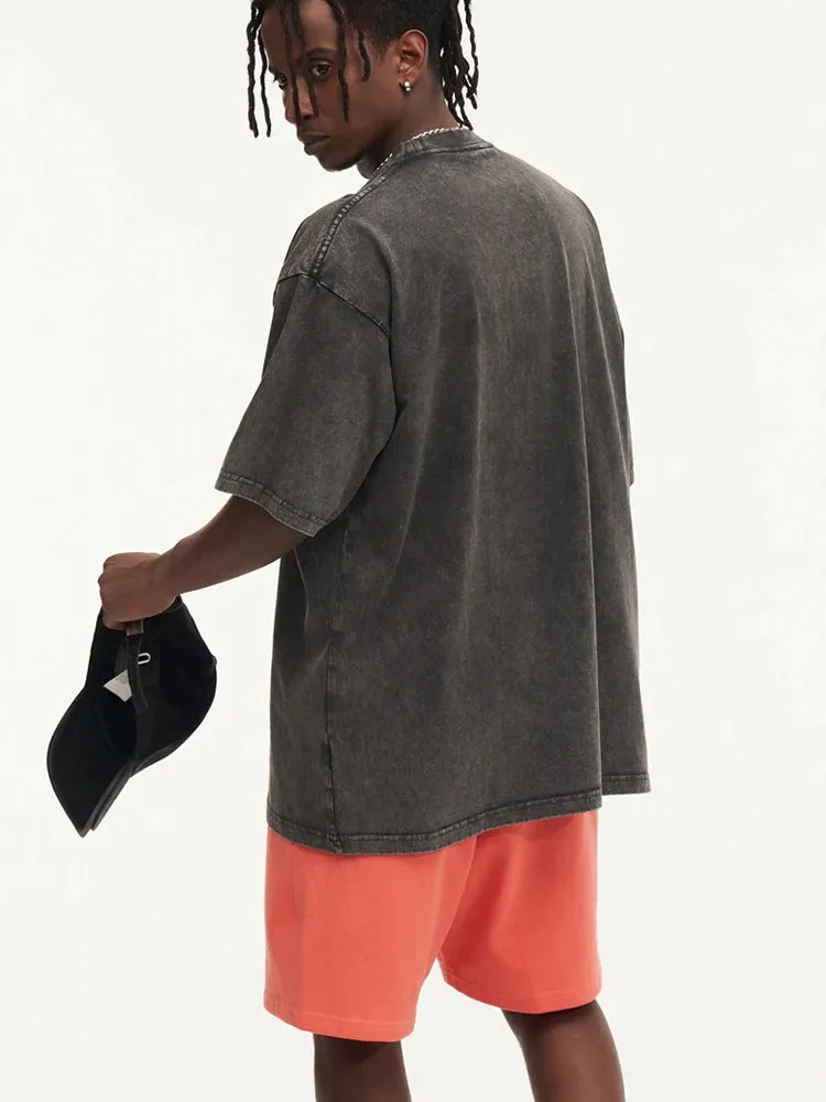 Washed T shirt for Men Cotton Loose O-Neck Oversized Tee Men's Tops