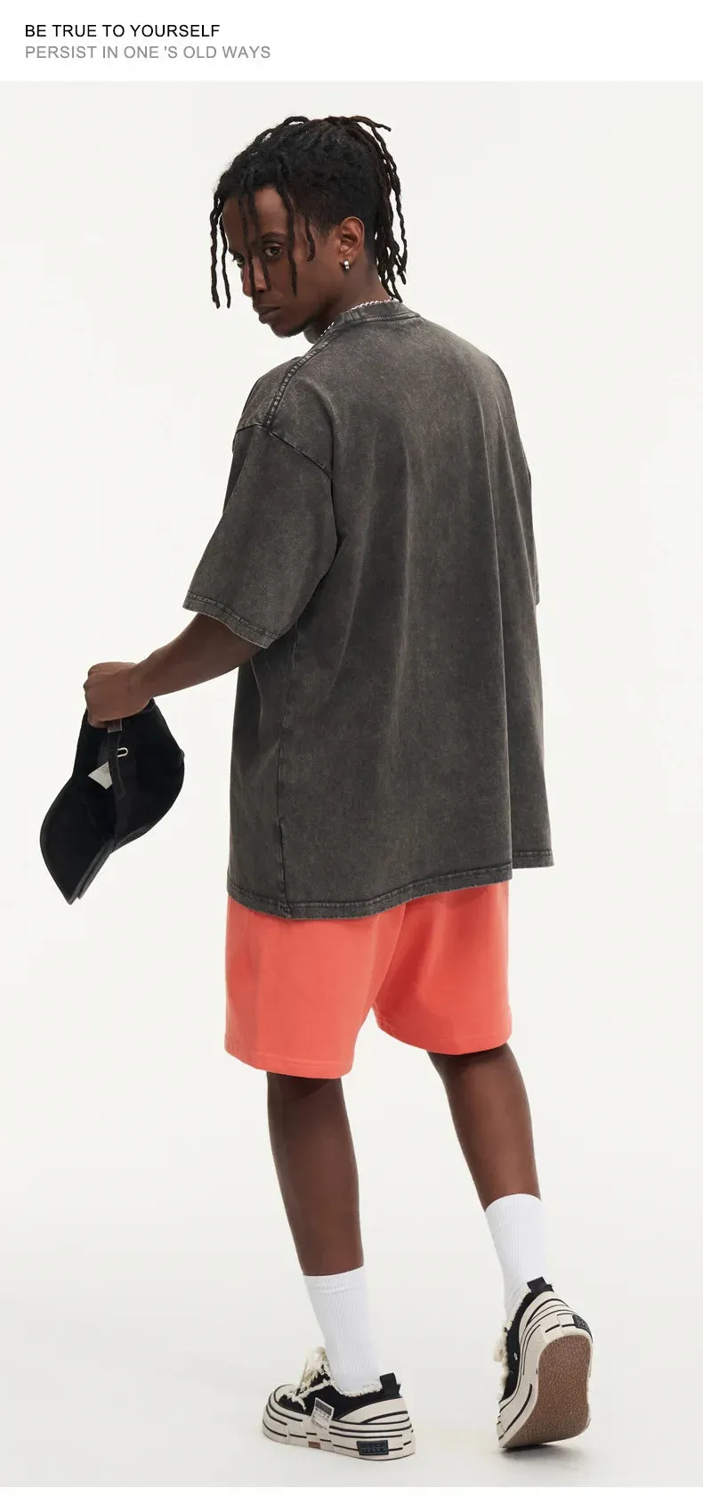 Washed T shirt for Men Cotton Loose O-Neck Oversized Tee Men's Tops