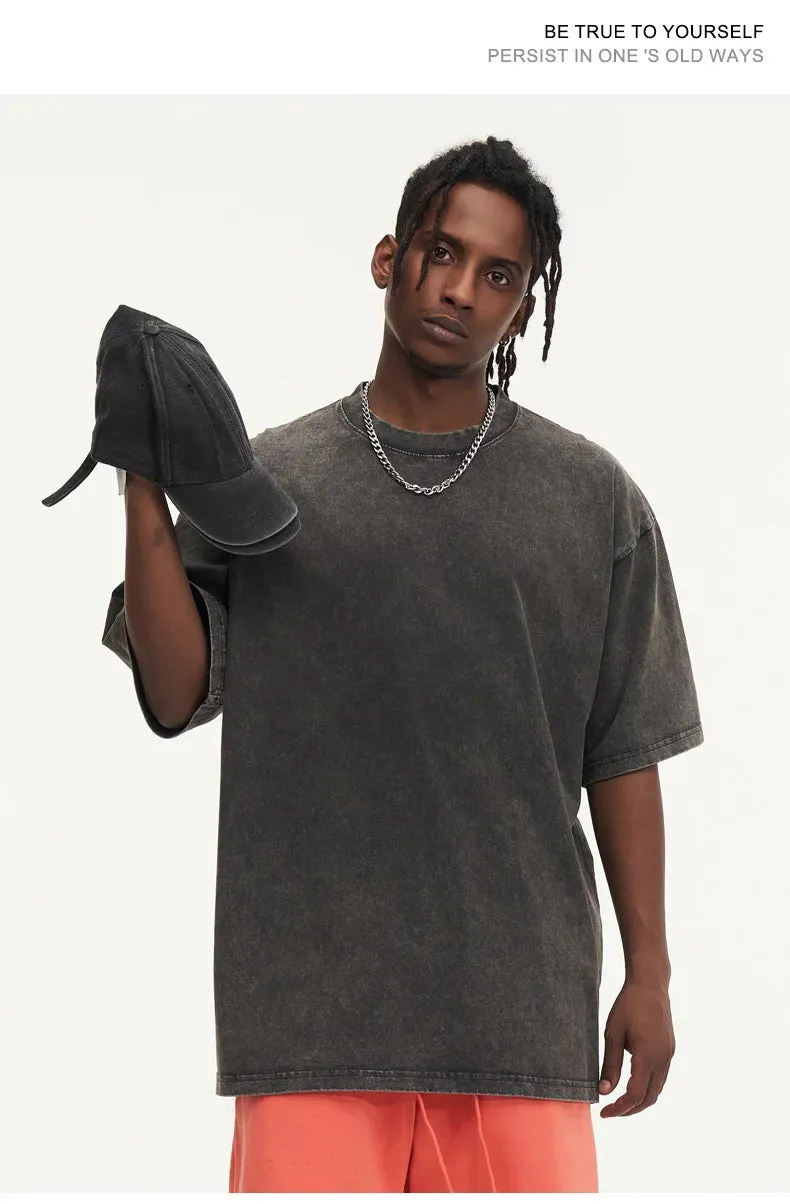 Washed T shirt for Men Cotton Loose O-Neck Oversized Tee Men's Tops
