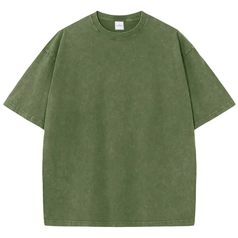 Washed T shirt for Men Cotton Loose O-Neck Oversized Tee Men's Tops