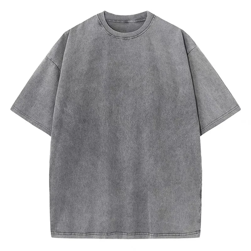 Washed T shirt for Men Cotton Loose O-Neck Oversized Tee Men's Tops