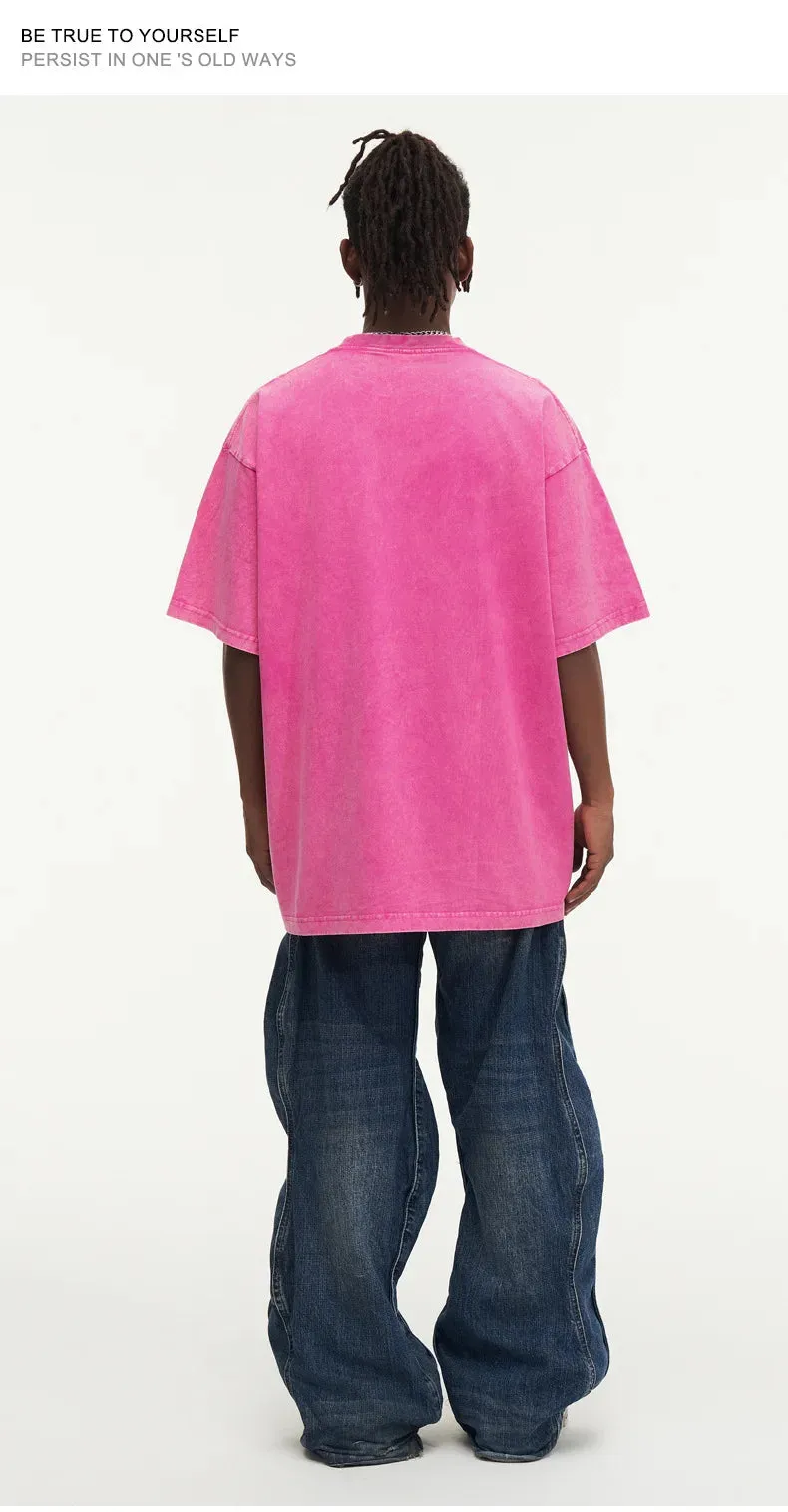 Washed T shirt for Men Cotton Loose O-Neck Oversized Tee Men's Tops