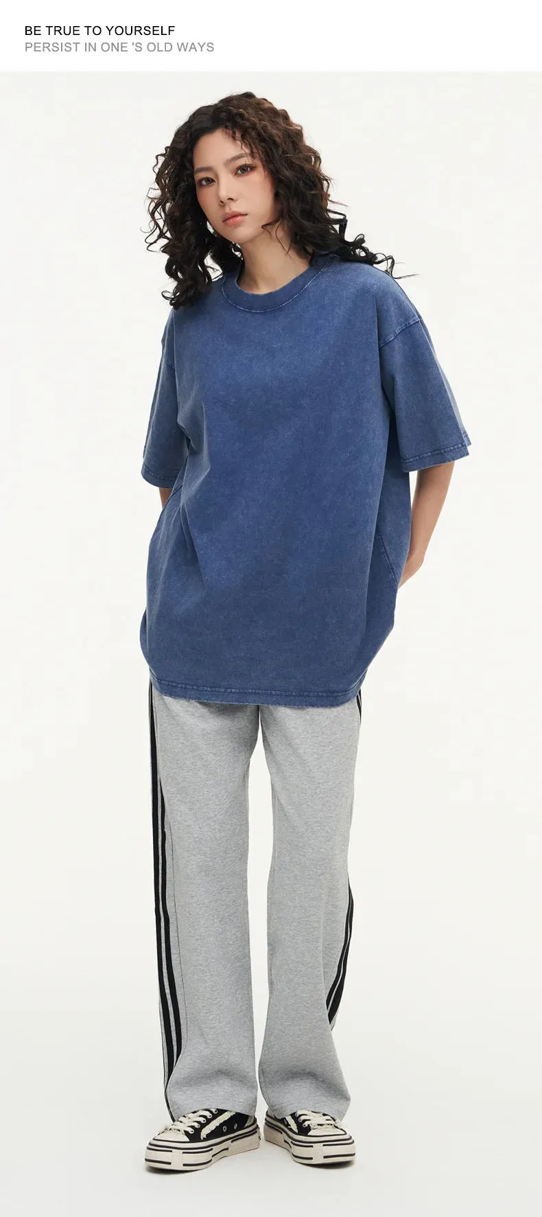 Washed T shirt for Men Cotton Loose O-Neck Oversized Tee Men's Tops