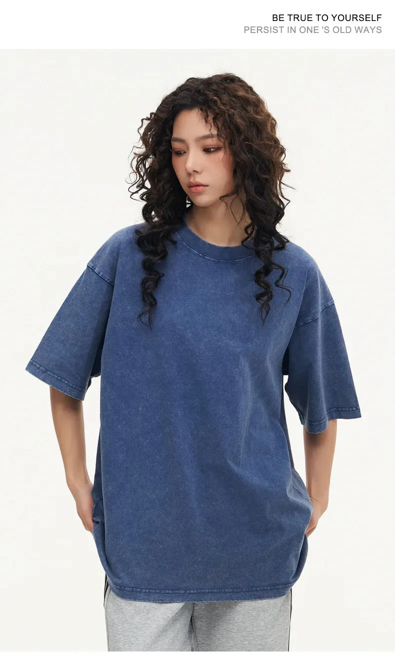 Washed T shirt for Men Cotton Loose O-Neck Oversized Tee Men's Tops